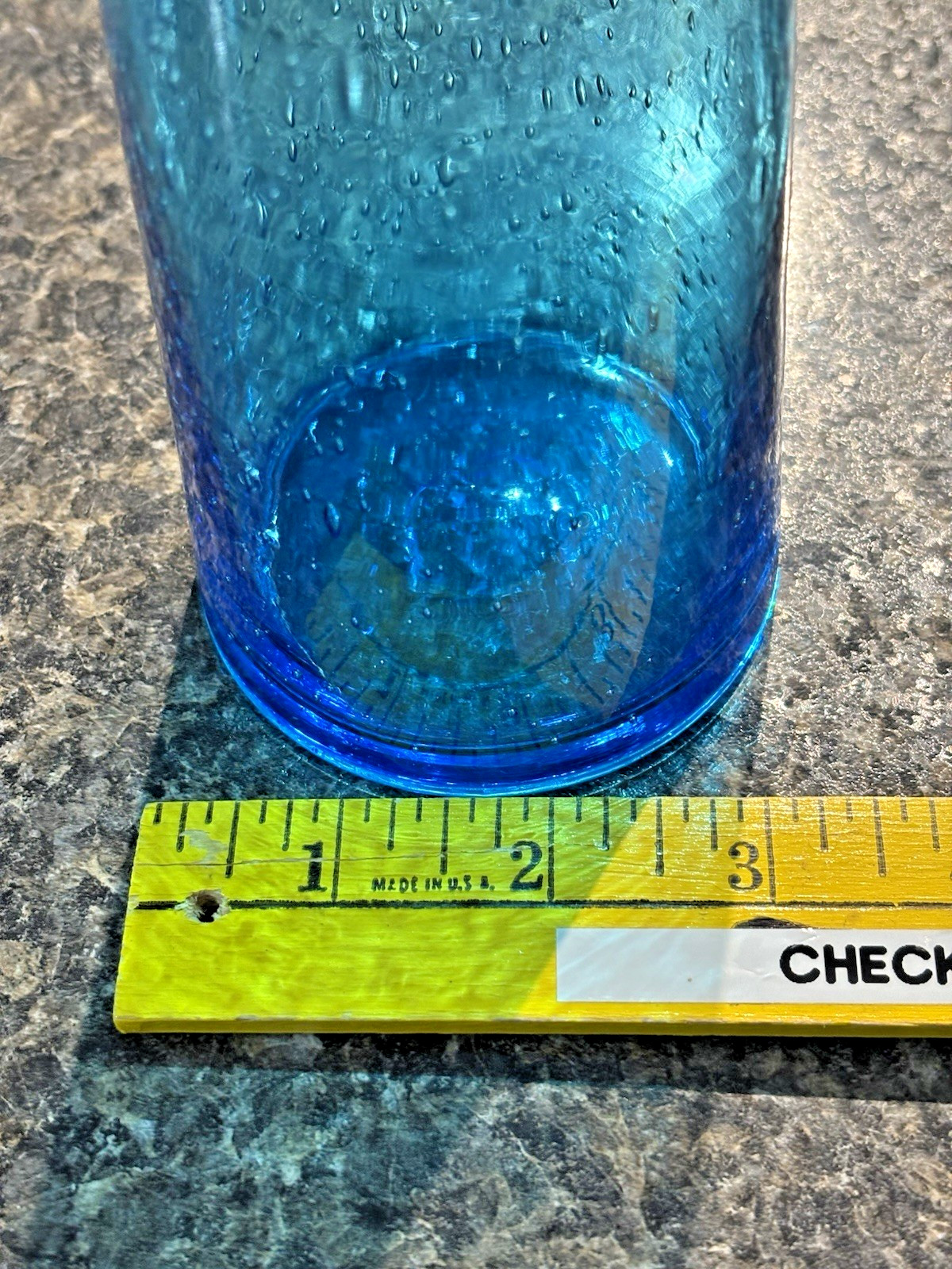Hand Blown Margie’s Garden Aqua Turquoise Bubble Art Curved Glass Vase 13″ EXC