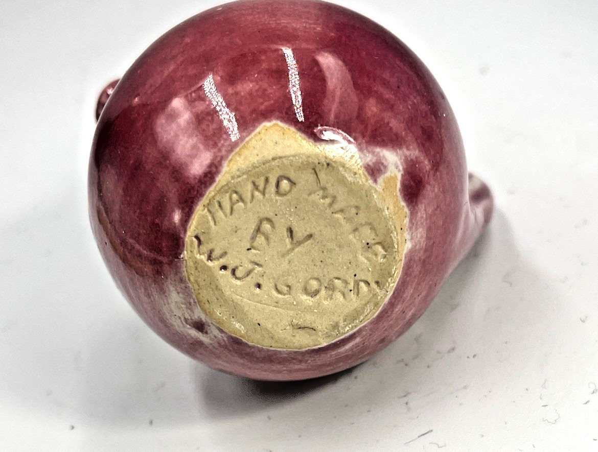 Signed W. J. Gordy Georgia Art Pottery Small Pink Pitcher 2.25″