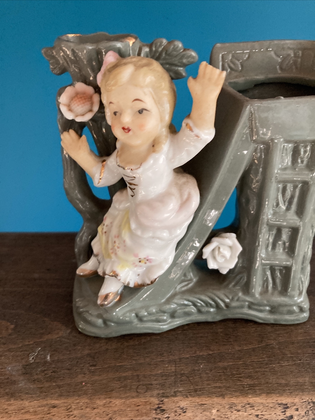 Vintage “Girl On A Slide” Spill Vase Japan