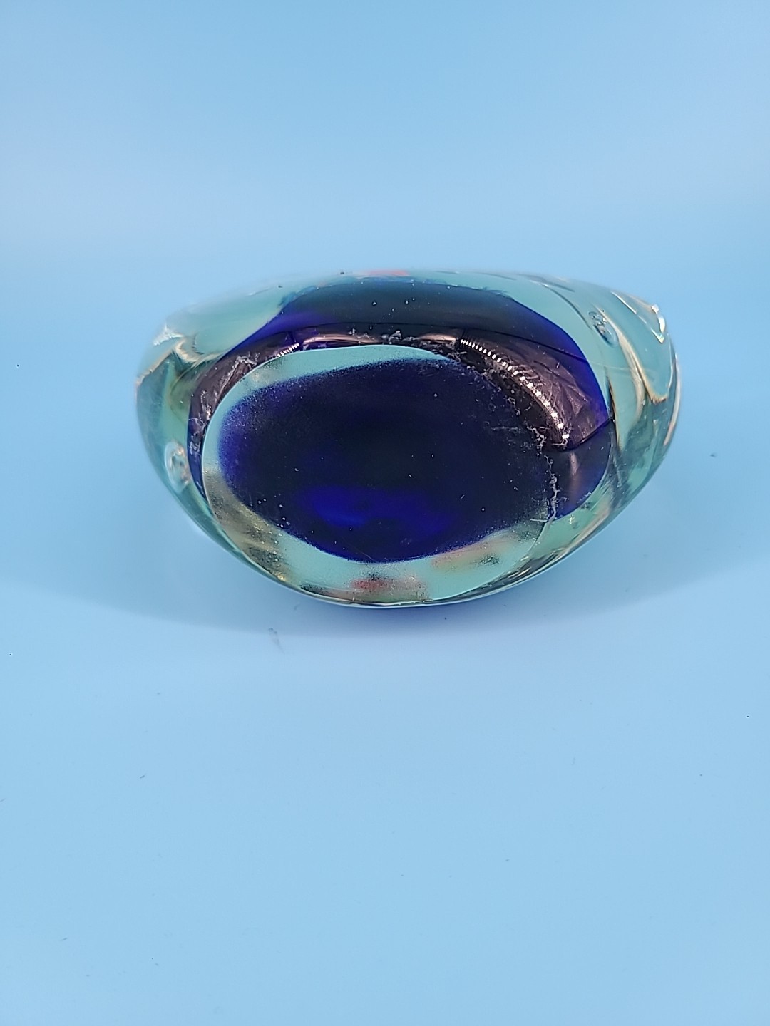 Aquarium Seascape Paperweight Fish Crystal Clear With Blue Red Bubbles