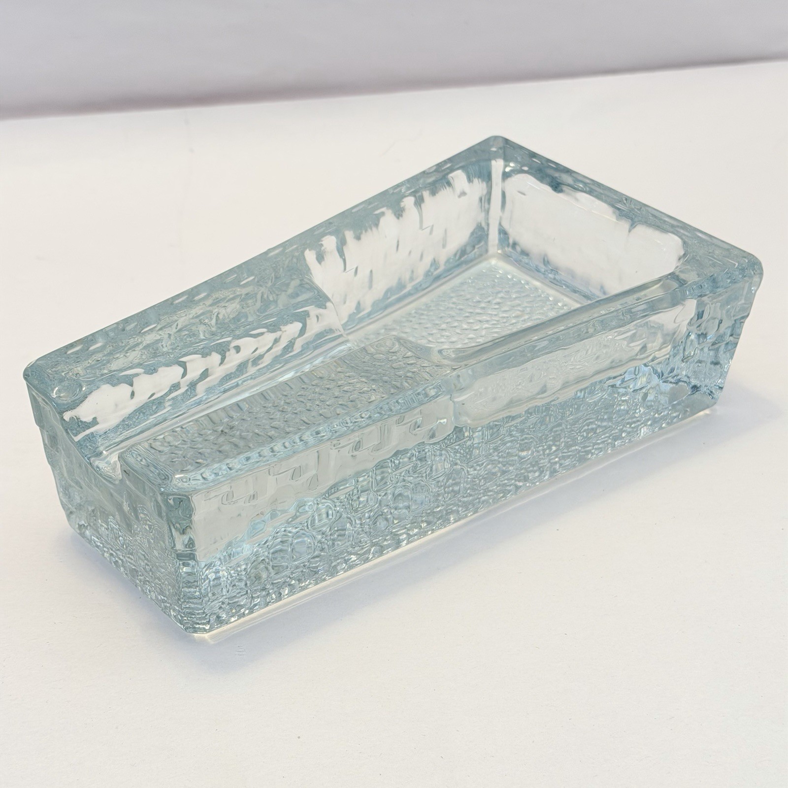 Vintage Mid Century Mod Glass Pipe Cigar Holder Rest Ashtray 7″ Heavy Ice Retro