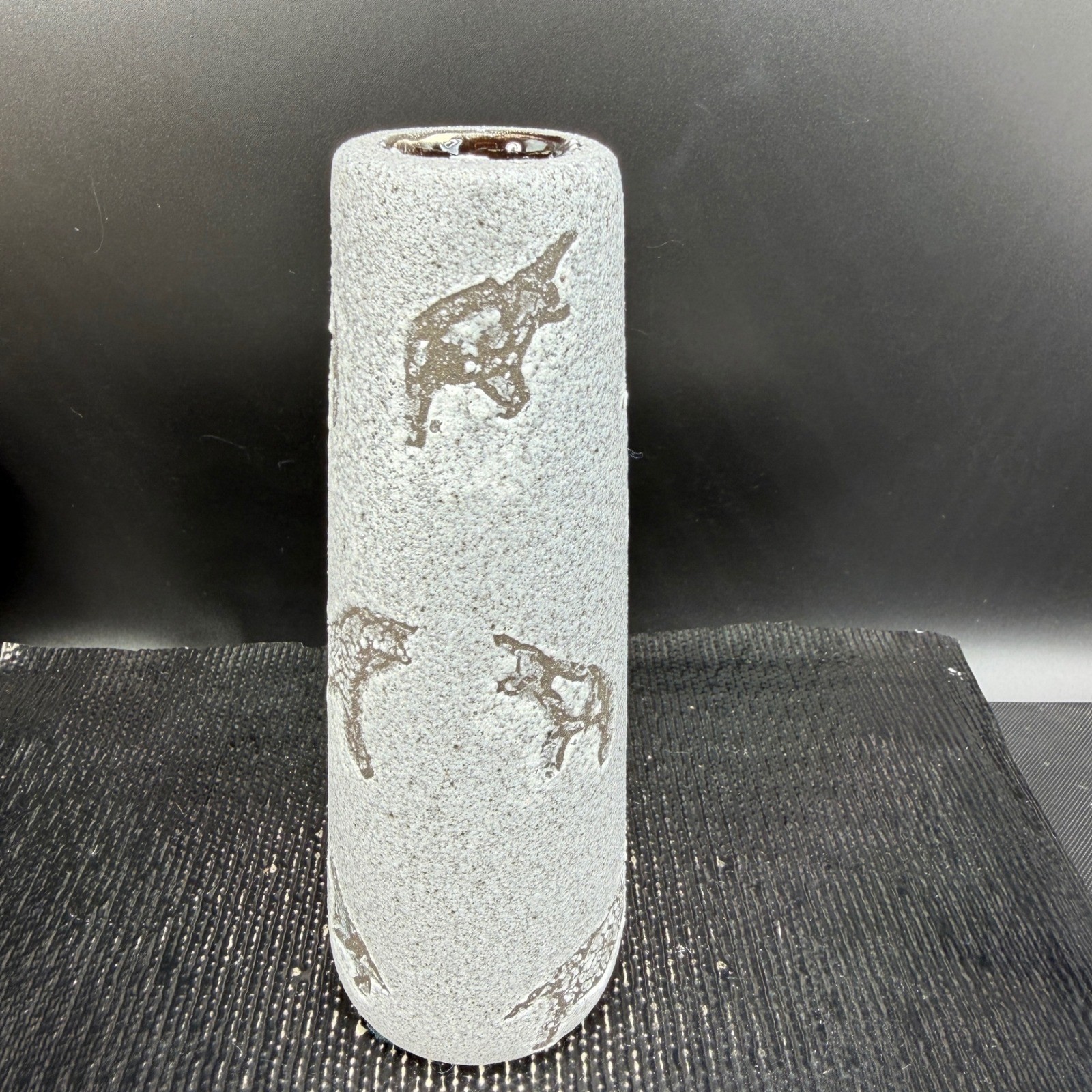 Vintage 1989 Haeger Potteries Cave Art Animal Textured Grey Candle Holder Single