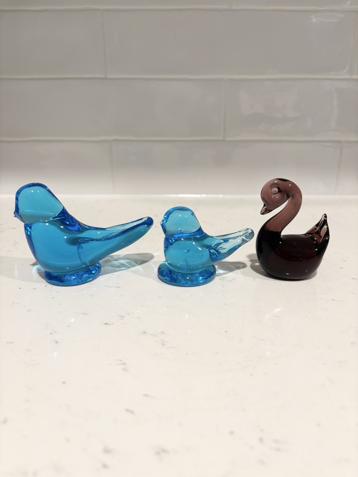 Vintage Glass Blue Bird Of Happiness & Purple Duck Goose Swan Lot Of 3 Roy Ray