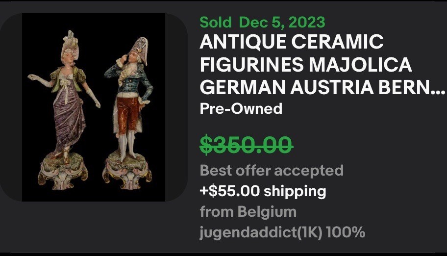 ANTIQUE CERAMIC FIGURINES MAJOLICA GERMAN AUSTRIA BERNARD BLOCH ? 1900-1919