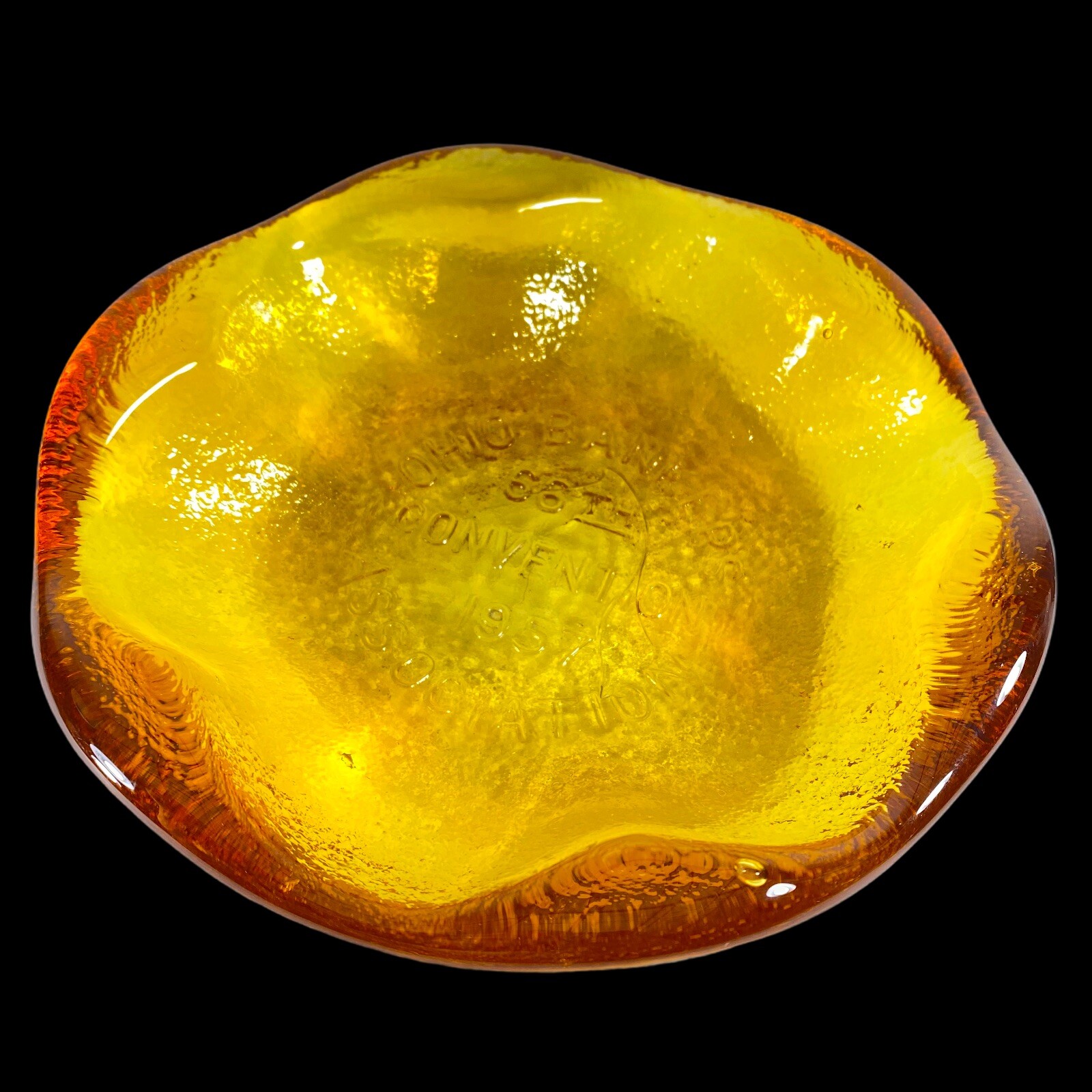 Vintage Art Glass Paperweight Bowl Ashtray Ohio Bankers 7”D 1”T 1957 Associates