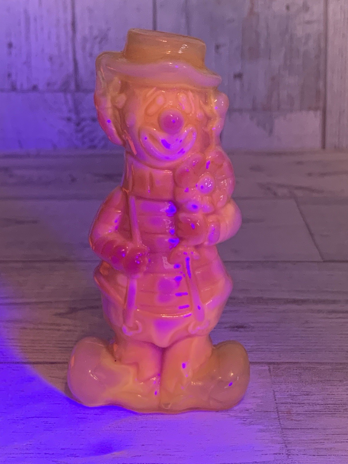 Boyd Glass Virgil Two Faced Happy Sad Clown L Orange Custard Slag Glass UV Glow