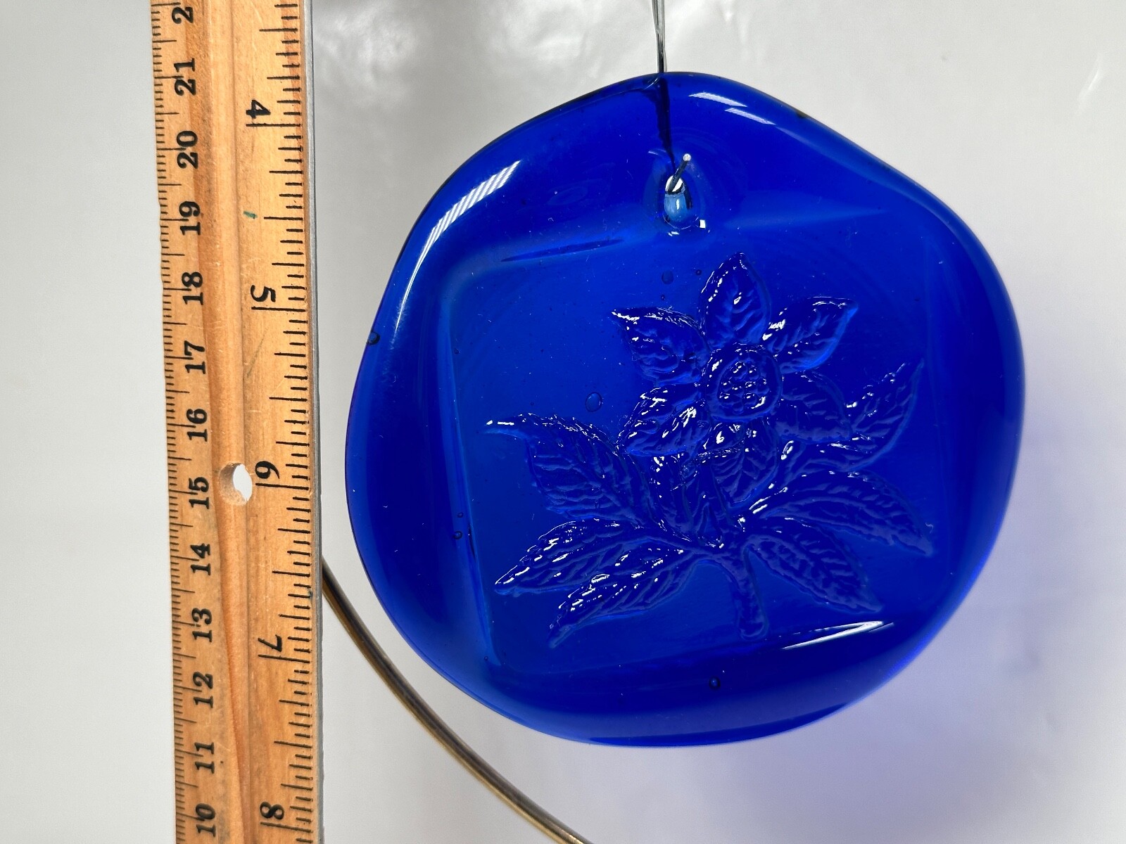 Vintage NOS Handmade Pressed Glass Suncatcher Ornament Hanging Flower Garden