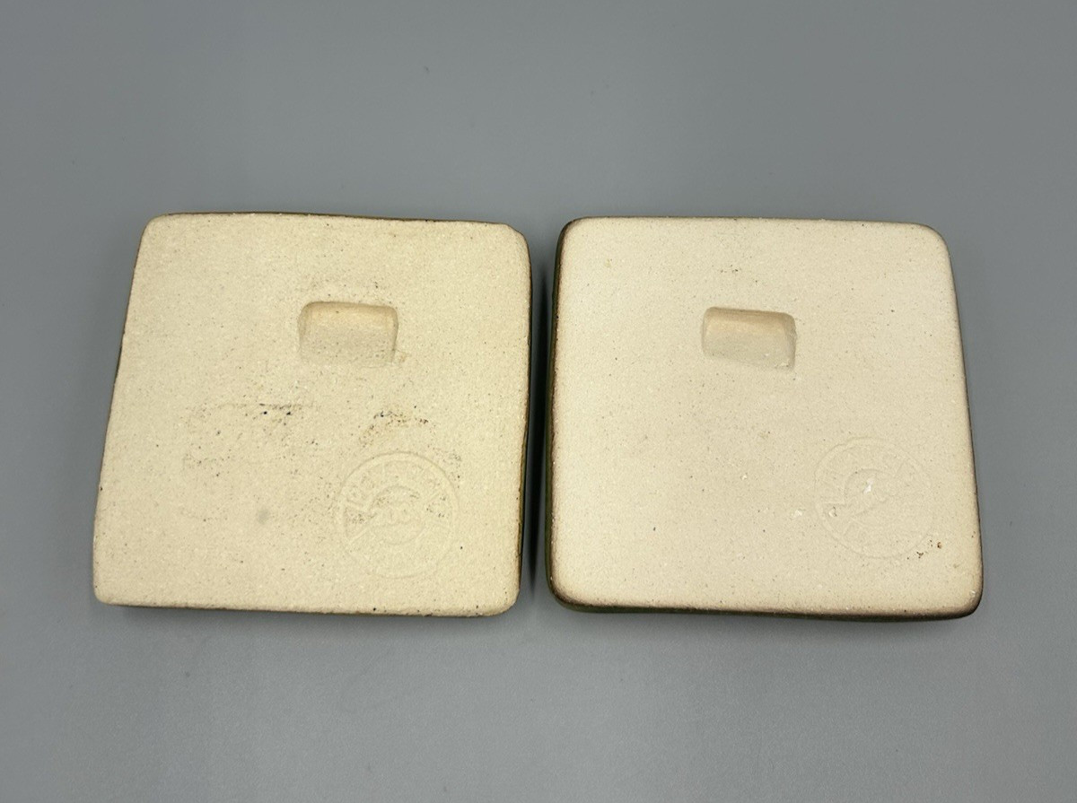 Pewabic Pottery Matte Green Swirl Snowflake Leaf Tree Square Tile Set of 4 READ