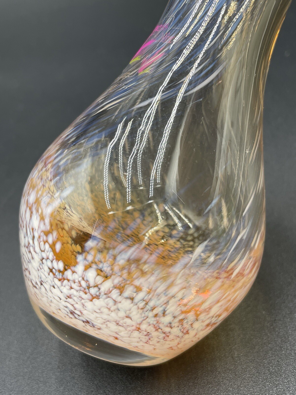 Caithness Scotland Vtg Hand Blown Bud Vase Peach White Speckle 5″ Tall Heavy