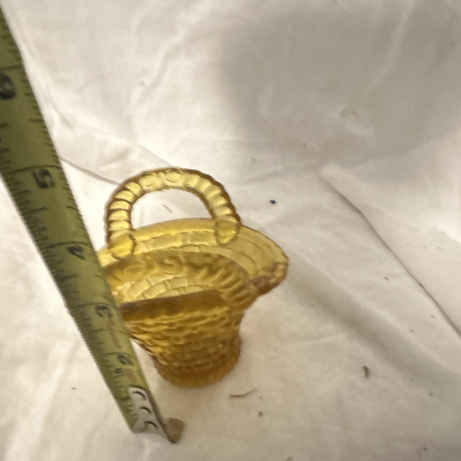 Unmarked Amber Glass Basketweave Oval Decorative Basket w/ Handle,