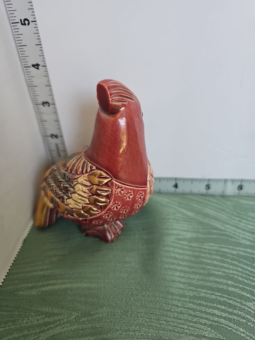 De Rosa Rinconada Ceramic Cardinal Bird Figurine Red Gold Black Handmade Uruguay