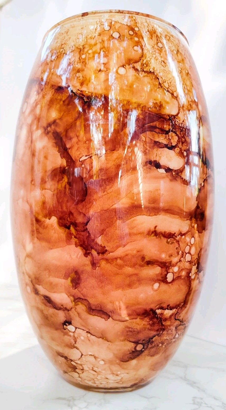 Murano Style Franco Italy Hand Blown Art Glass Vase Brown Marbled Design 12”