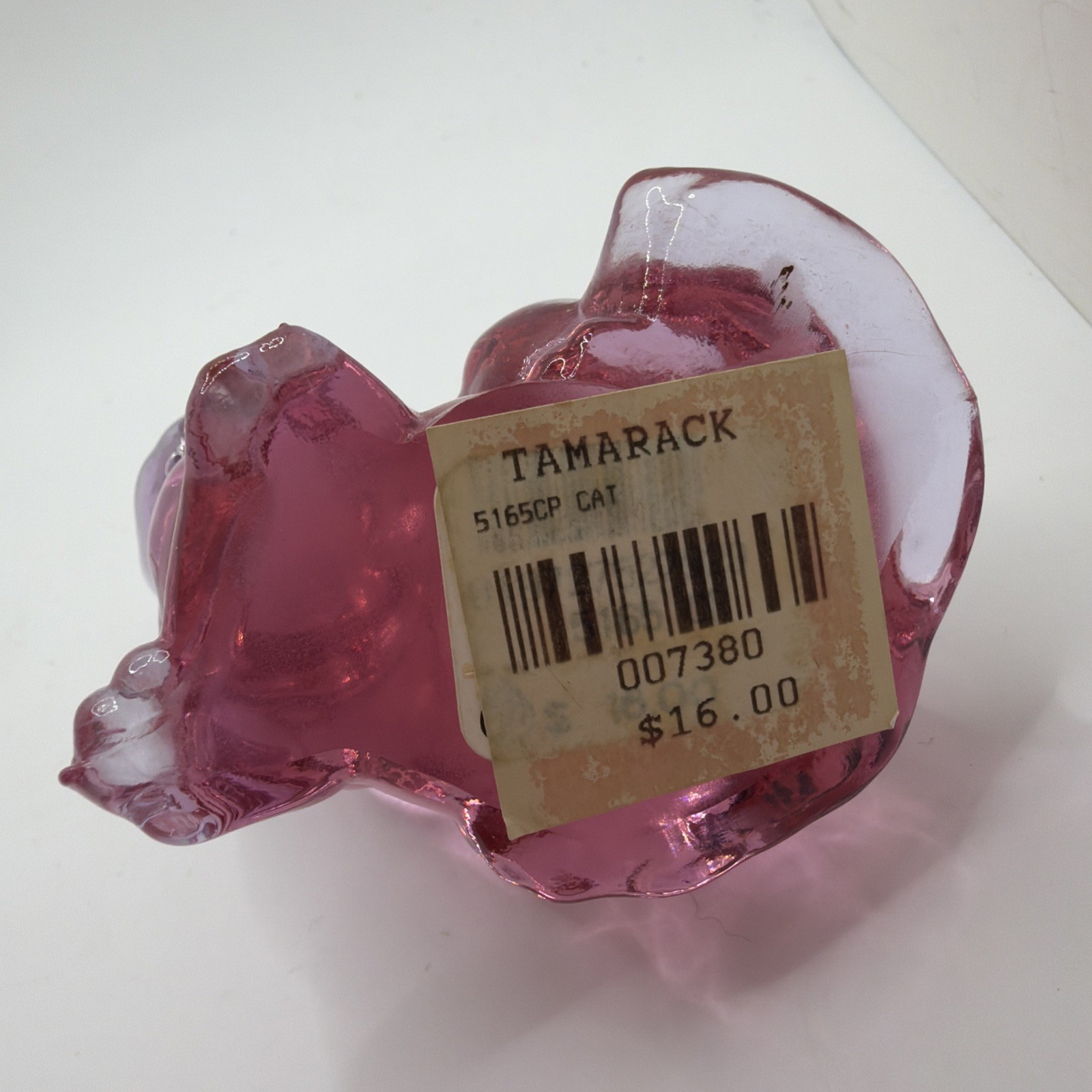 Vintage Collectable Fenton Glass Cat Kitten Sitting Light Cranberry Pink Stamped
