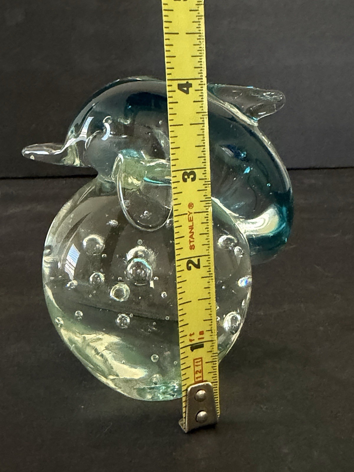 Blue Dolphin on Water Figurine Art Glass Paperweight Clear Bubbles Coastal 4”