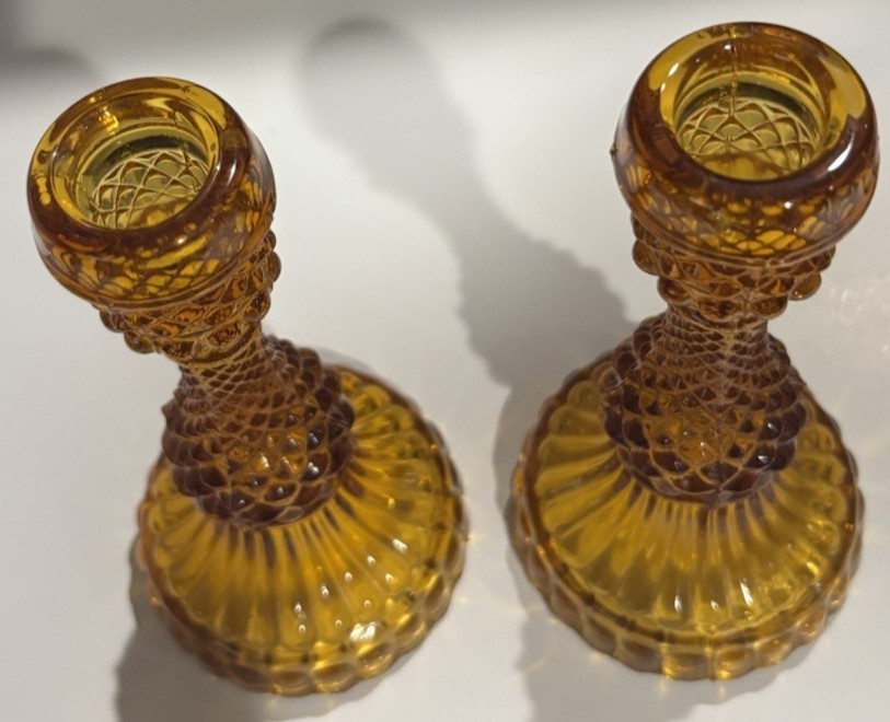 Amber Sawtooth Candle Stick Holders set of 2