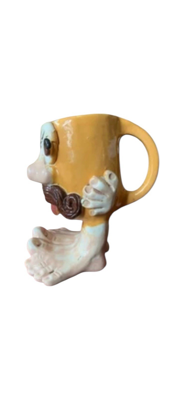 Vtg 1970s Ugly Funny Face Stoneware Handthrown Pottery Pot 3D Signed Cup