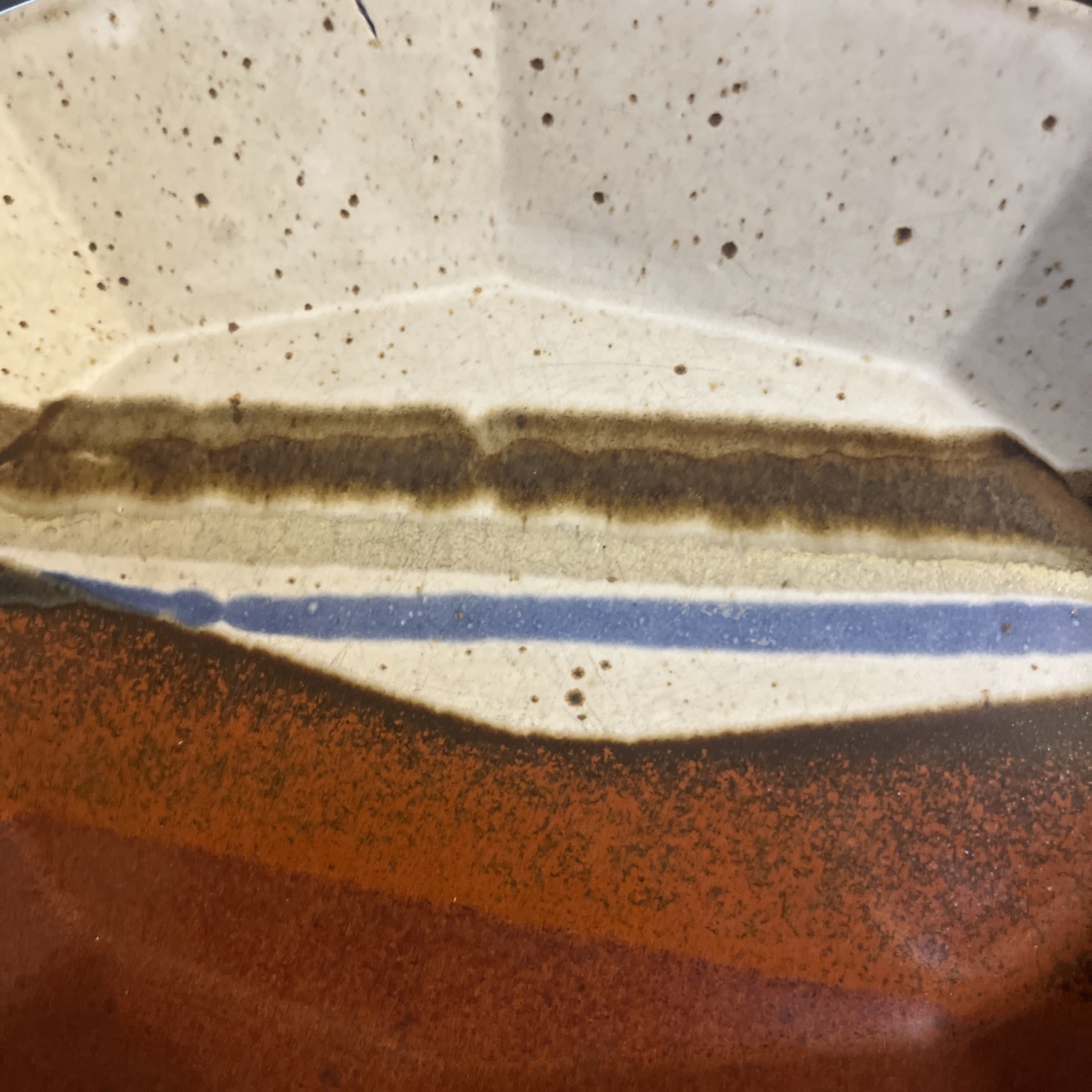 Pottery Ceramic Dish Platter Tray Abstract Tan Ben Beige Blue Decorative Shape