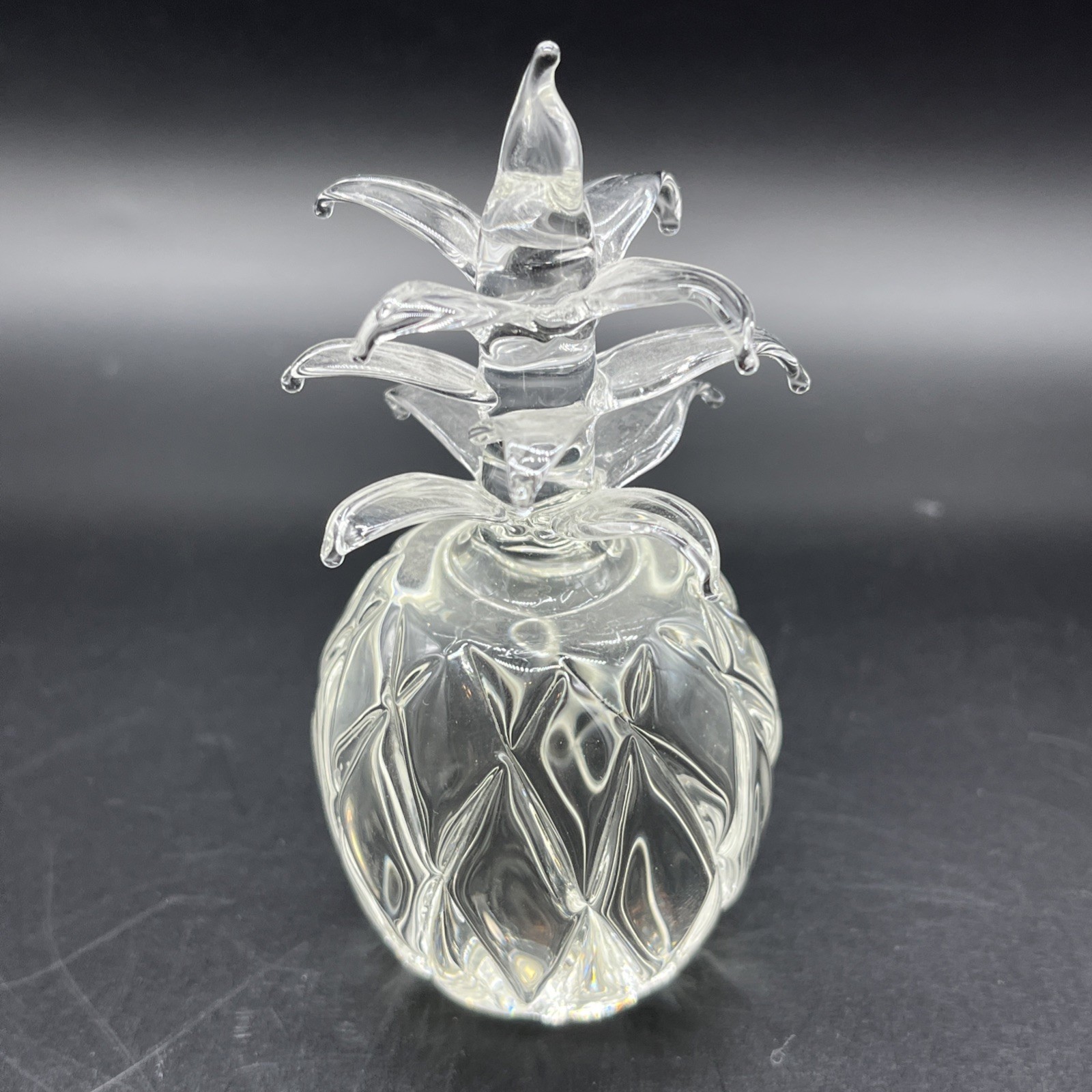 Crystal Clear Glass Pineapple Figurine Paperweight Sculpture Signed