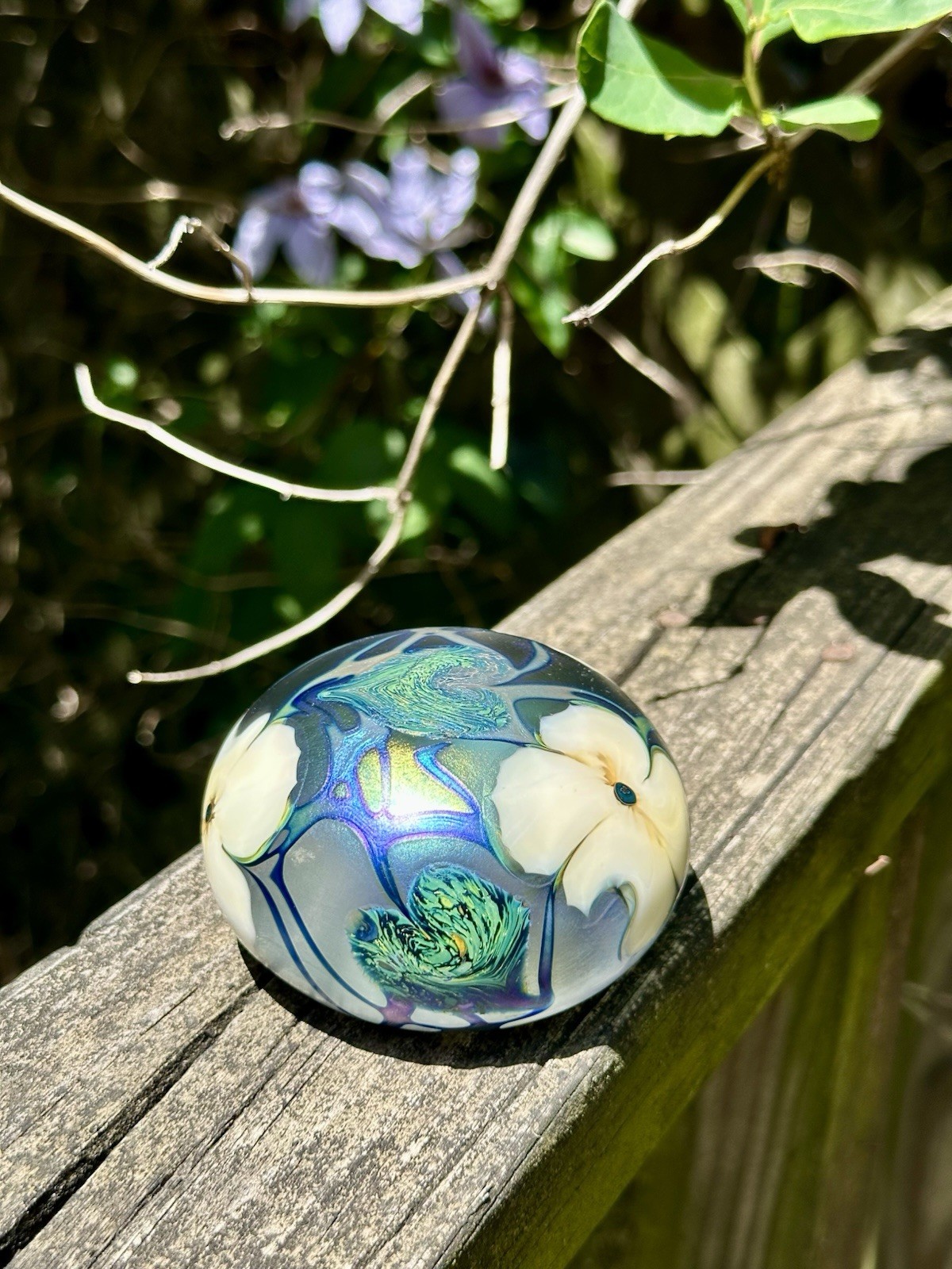 Charles Lotton Art Glass 3 Inch Multi Flora Paperweight Signed