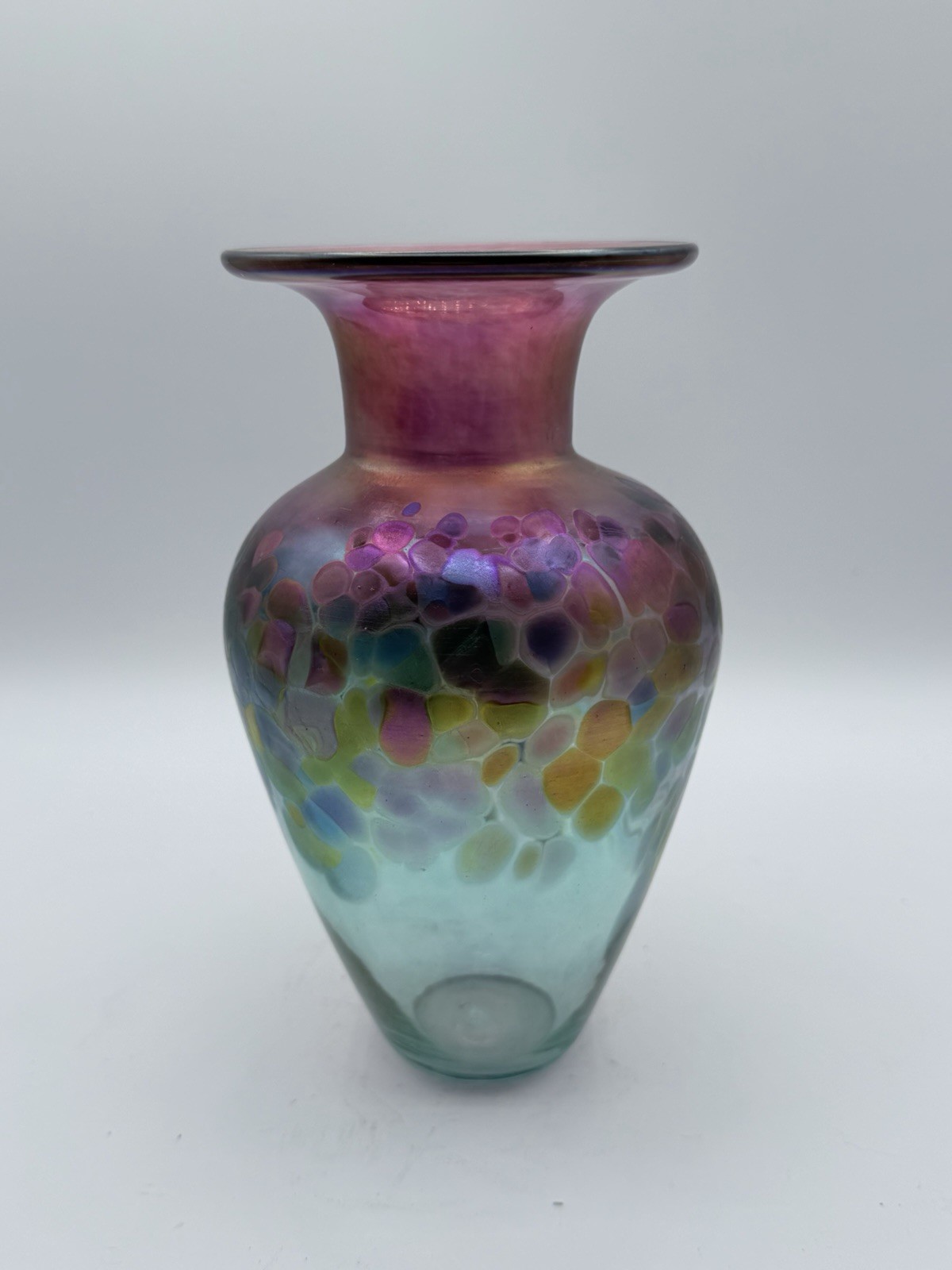 Robert Held Signed Art Glass Vase. Blue Purple Pink Iridescent 7”