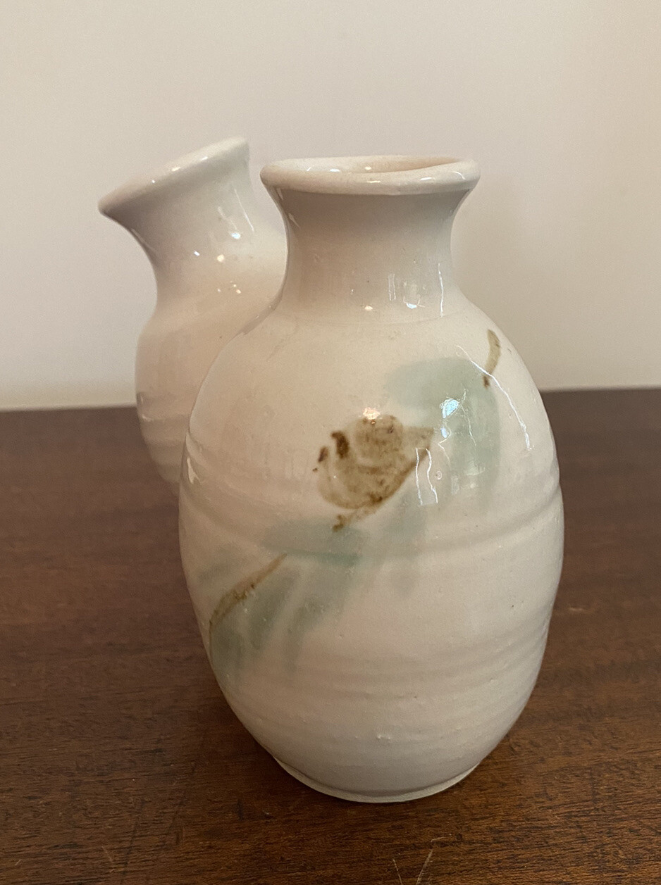 Pottery Double Vase: Friendship Vase “Lean on Me…” Pinecone glazed signed