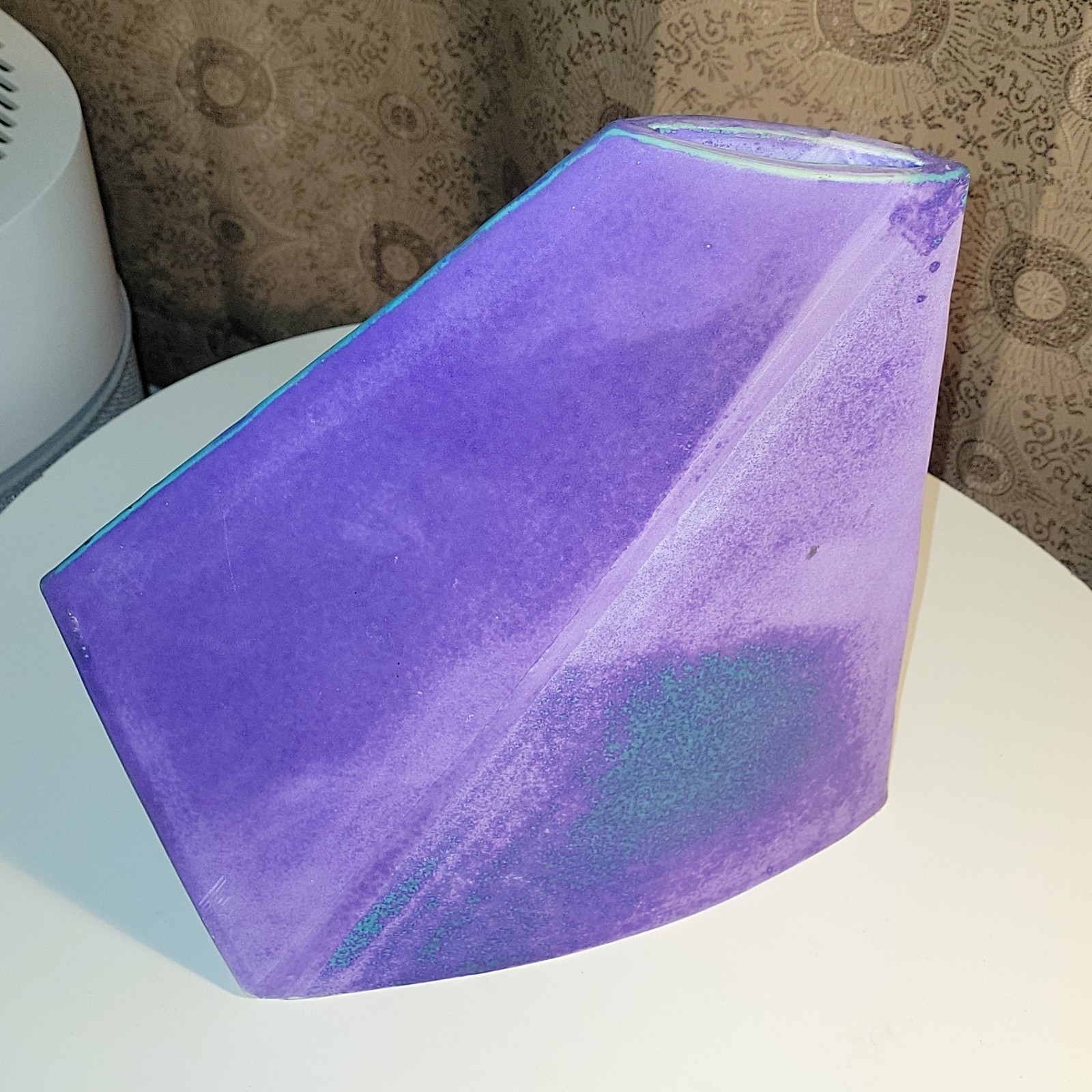 Vintage 1980s Postmodern Ceramic Vase 11” Geometric Slab Studio Pottery Memphis