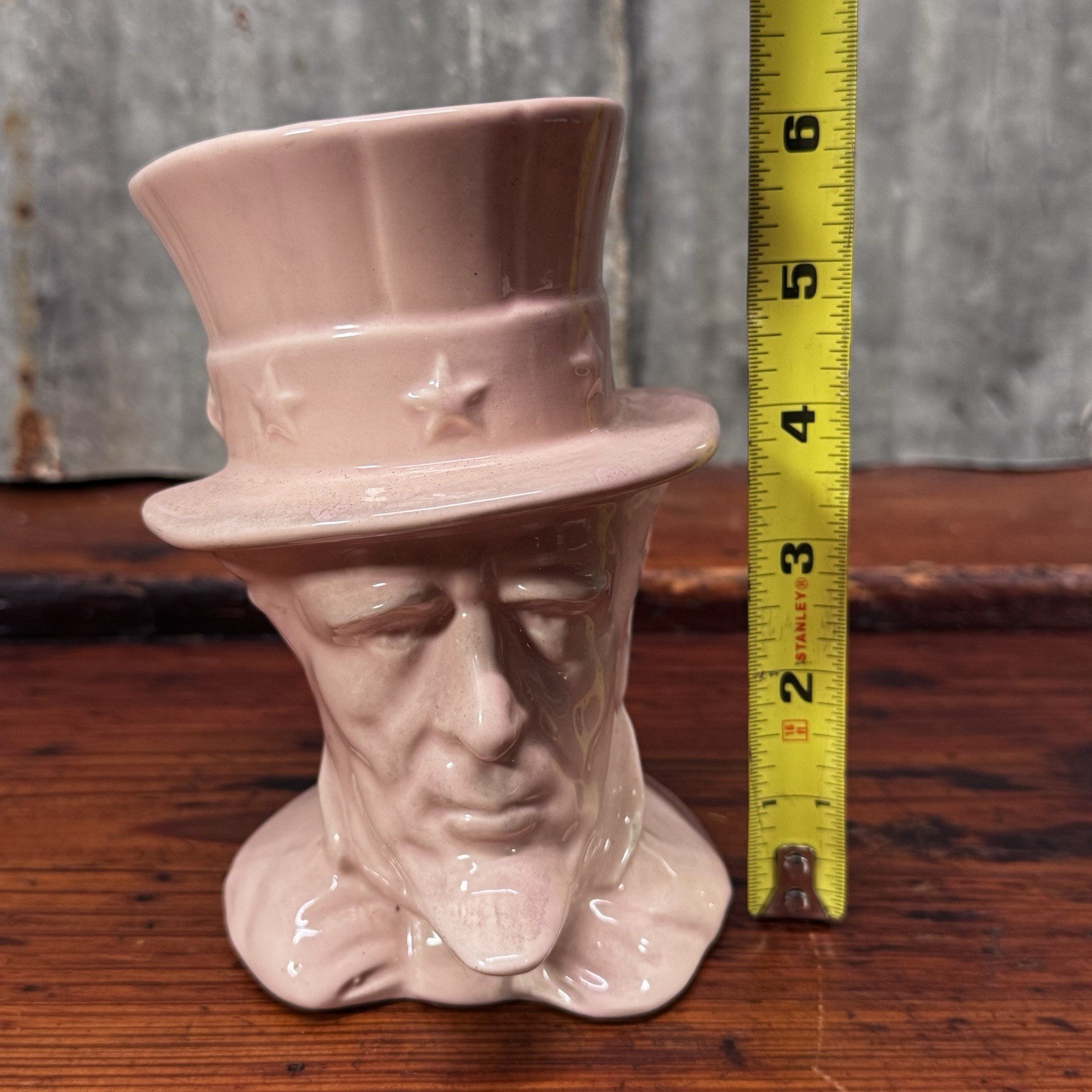 Vintage RARE 1945 Abraham Lincoln PLANTER Pink Embossed Abe Clay Pottery
