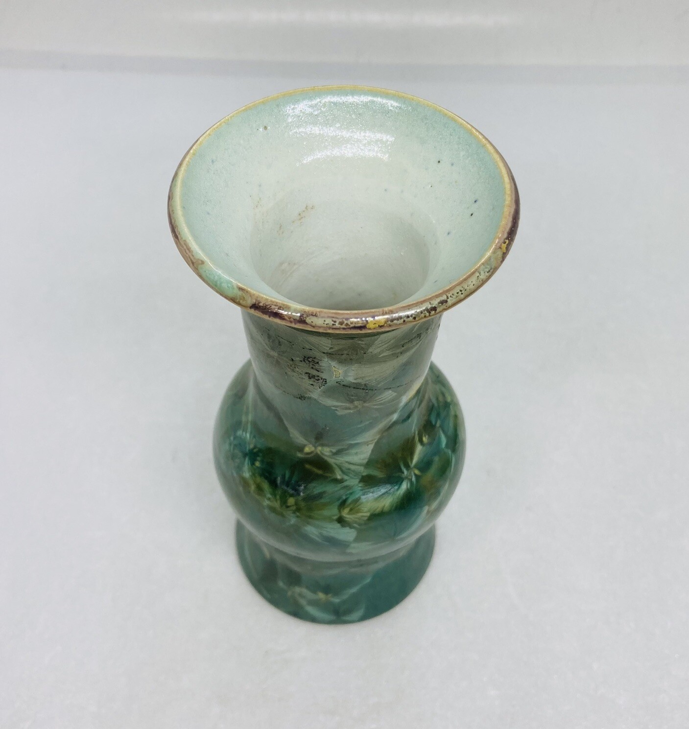 Rare Ernest Light Crystalline Porcelain Vase Green Starburst Glazed Effect 36