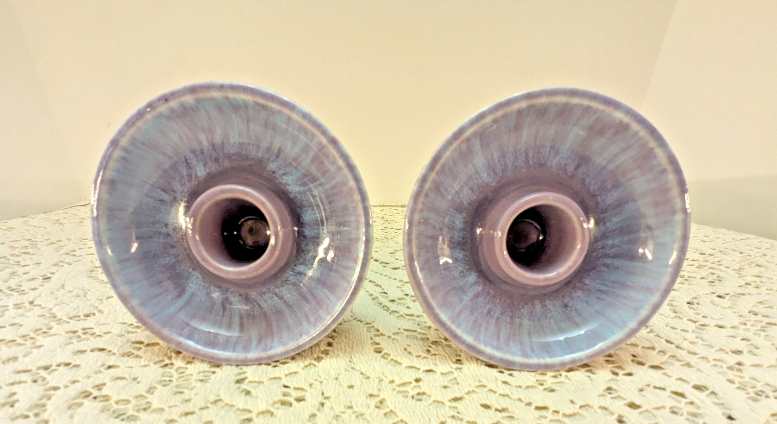 Haeger Pottery Lilac Lavender/blue Drip Glaze Candlestick Holders #336 Vtg MCM