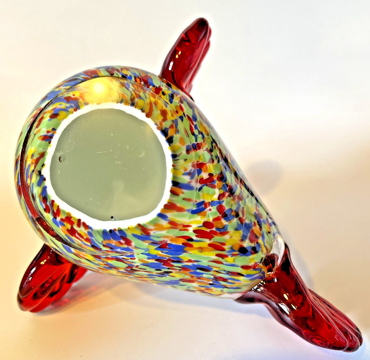 Art Glass Rooster Figurine Multi-Colored Speckled Body