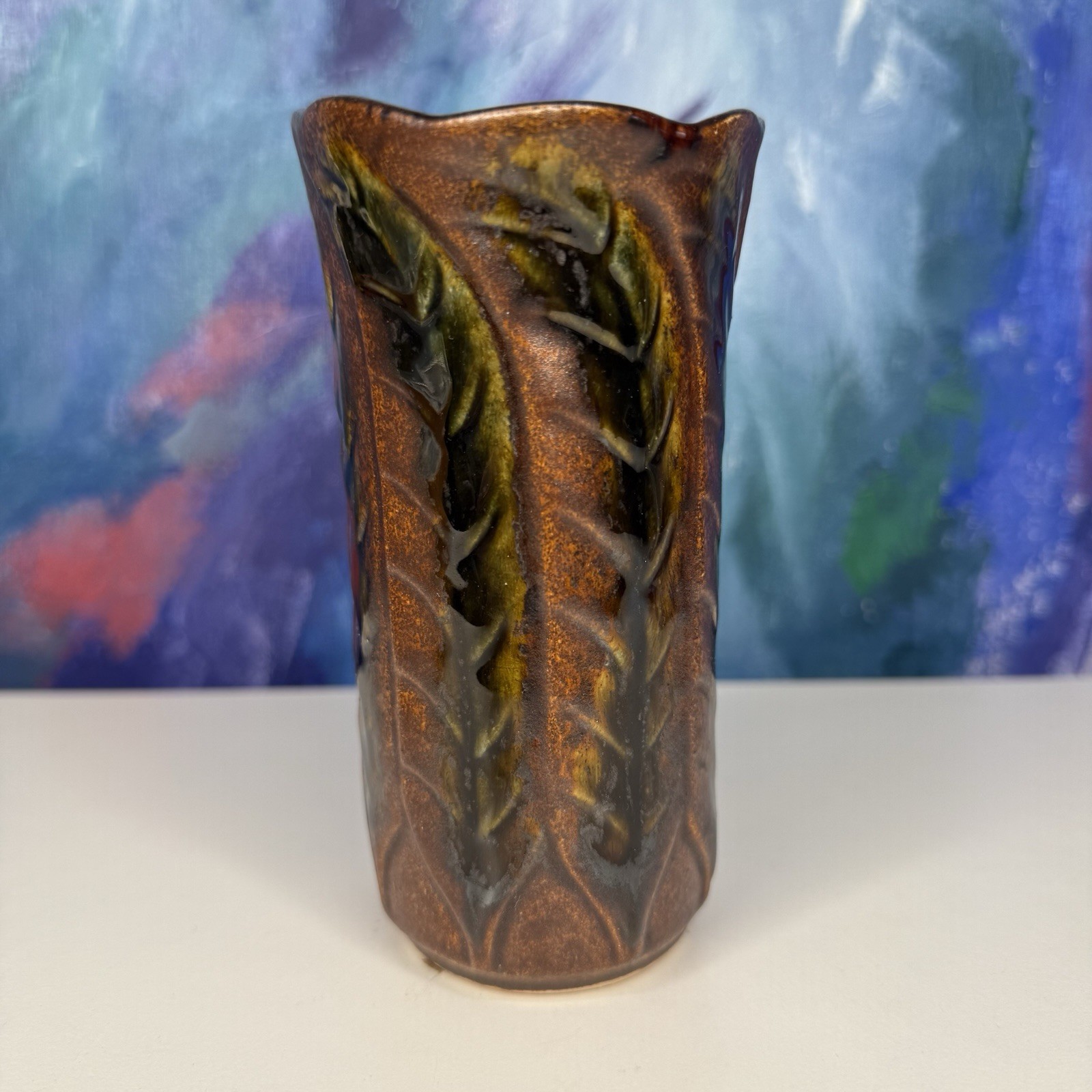 Bay West German Pottery Brown Leaf Vase or Planter Plant Pot 680 14 MCM Keramik