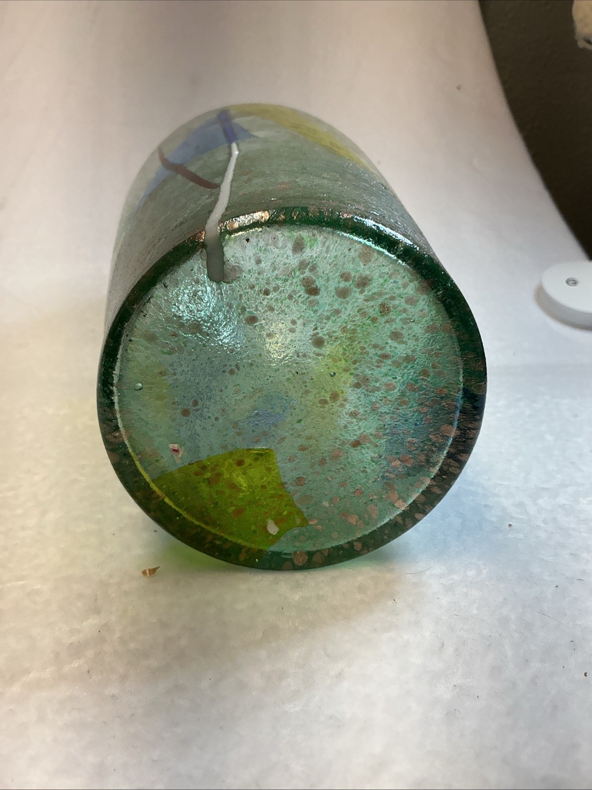 Mod Art Dichroic Glass Vase 10.5″H by CHROMA Collection Blue Yellow Seeded 12 .