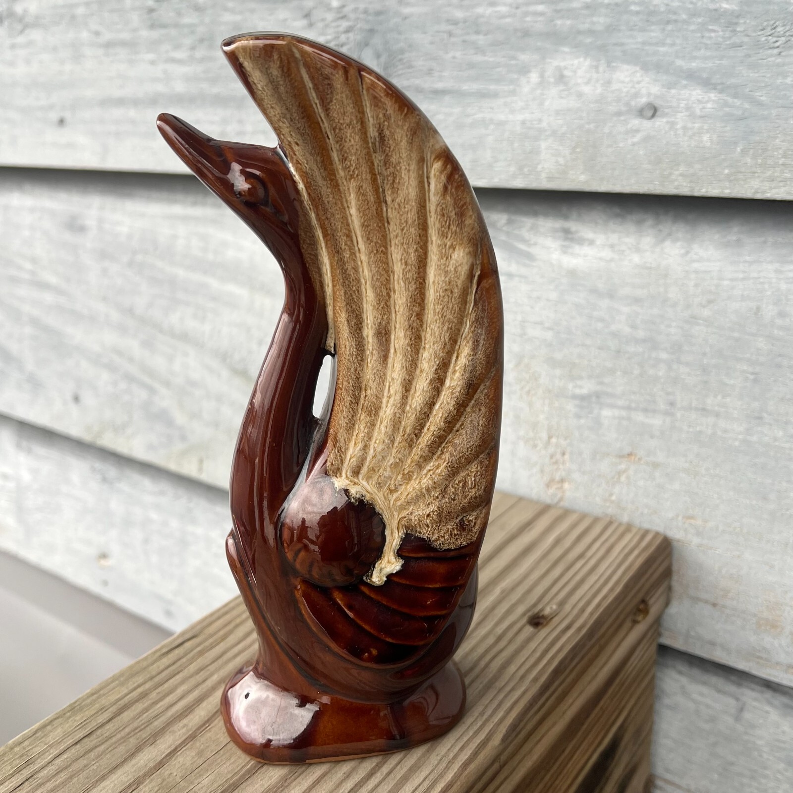 Vtg 2- Grebe Swan Figurines Redware Clay Drip Pottery Art Deco