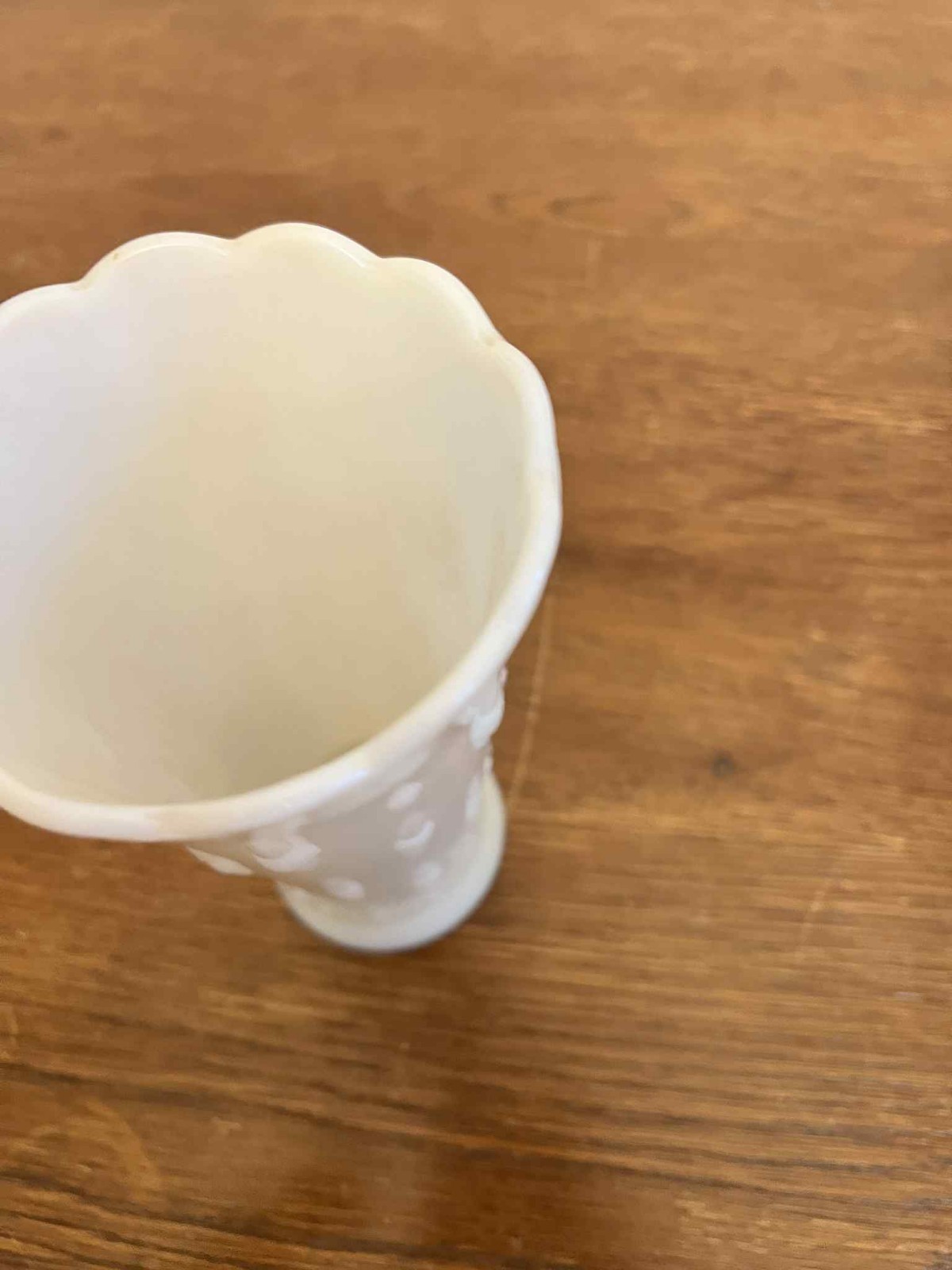 Vintage Milk Glass Vases Lot of 2 Diamond Quilt & Hobnail Pattern Scalloped Rim