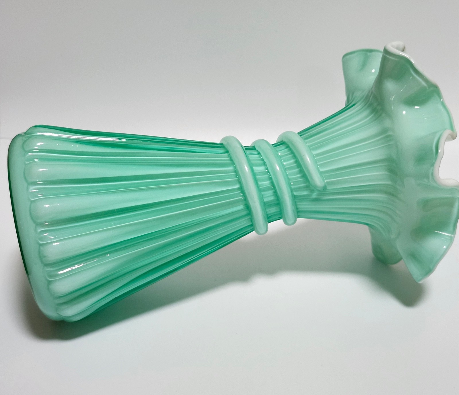 Fenton uranium green white cased wheat vase