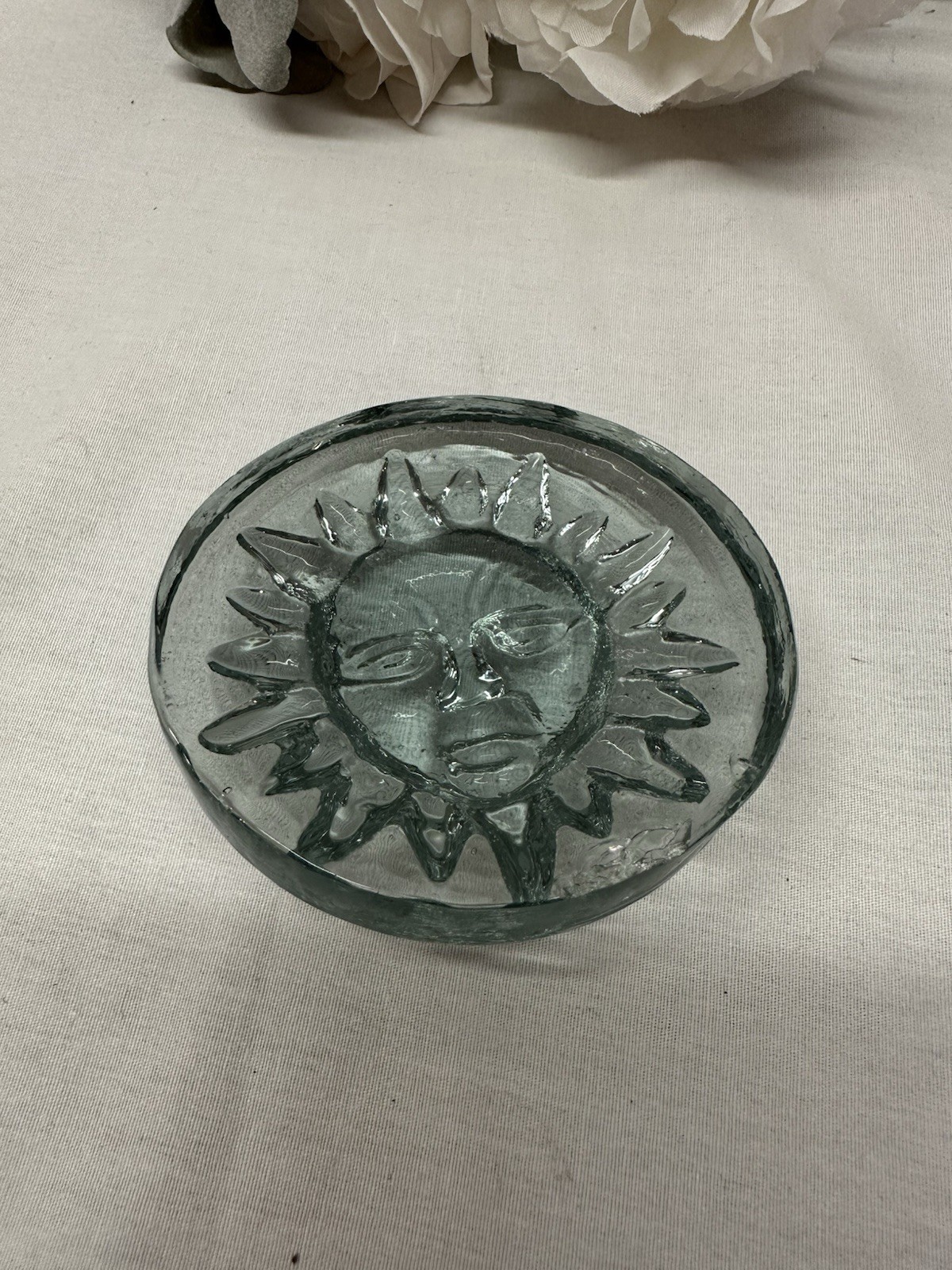 Blue Sunburst Flat Paperweight 3.25 Inches