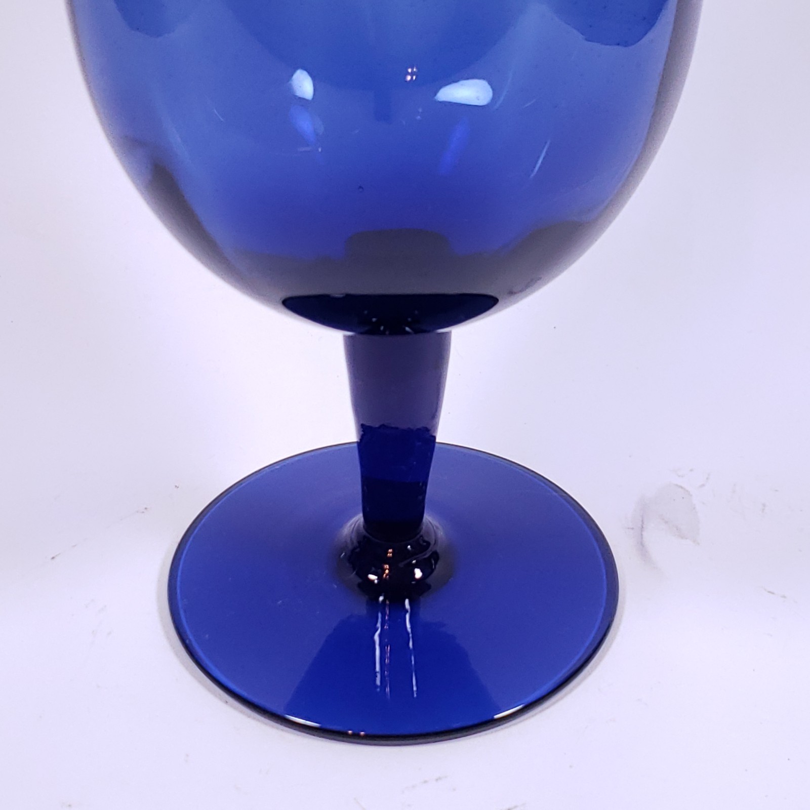 MID CENTURY Sapphire Blue Paneled Optic Footed Empoli Style GLASS BRANDY SNIFTER