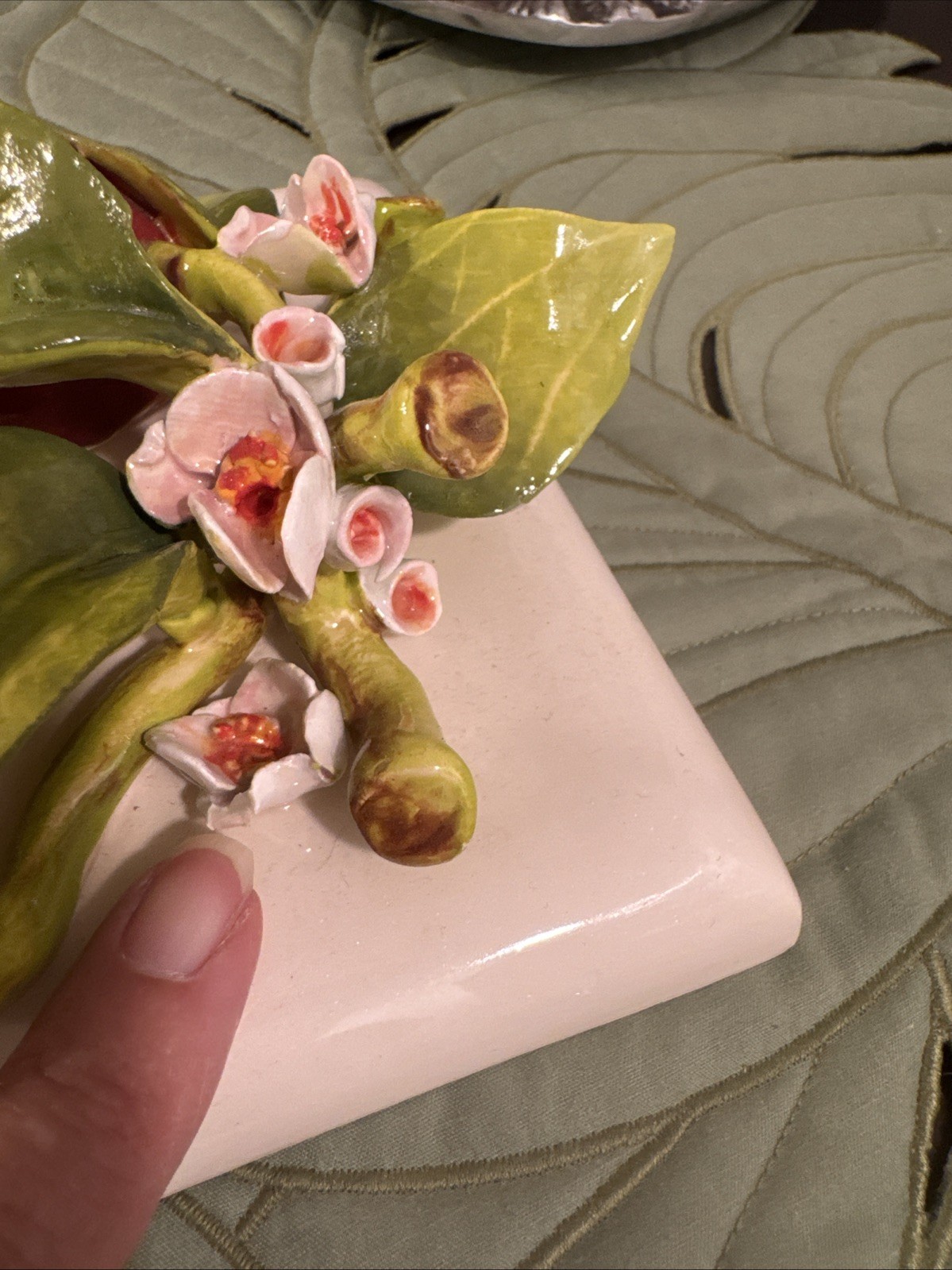 Eva Gordon Ceramic Floral Fruit Wall Art 3-D Tile 6”x 6”- Maroon and Green READ