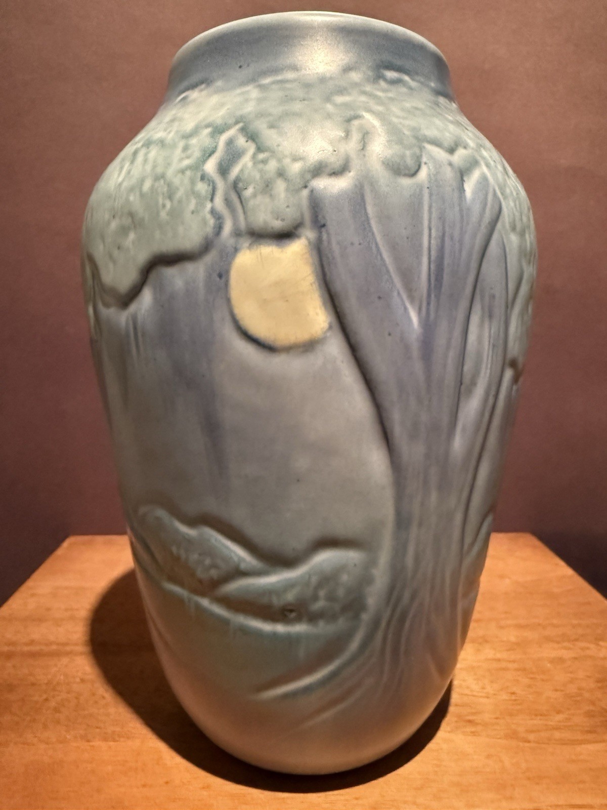 Ephraim Faience Moonlight Landscape Newcomb Style Stamped On Base Kevin Hicks 8”