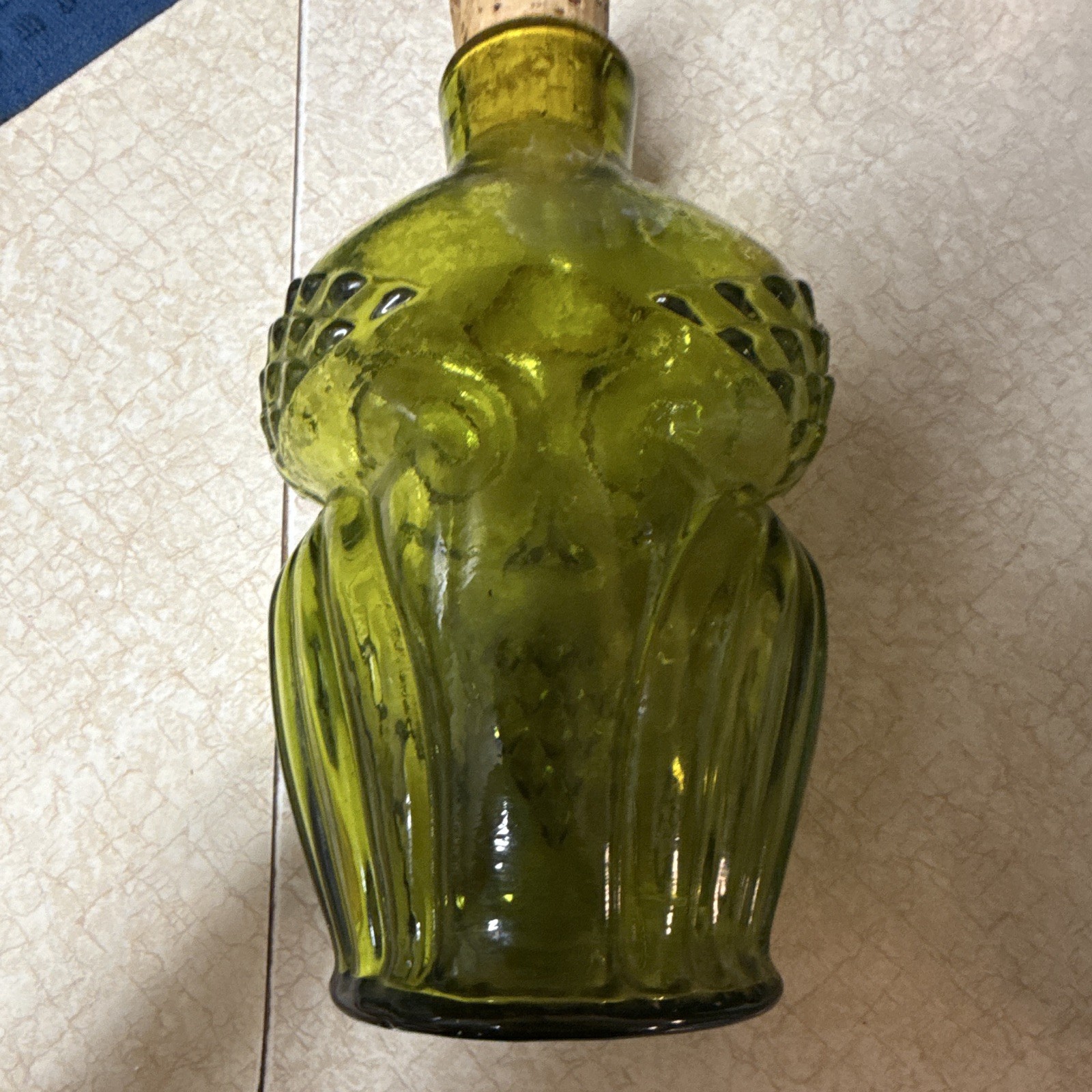 VTG Viking Green Owl Bottle Decanter Handblown MCM Figural Art Glass