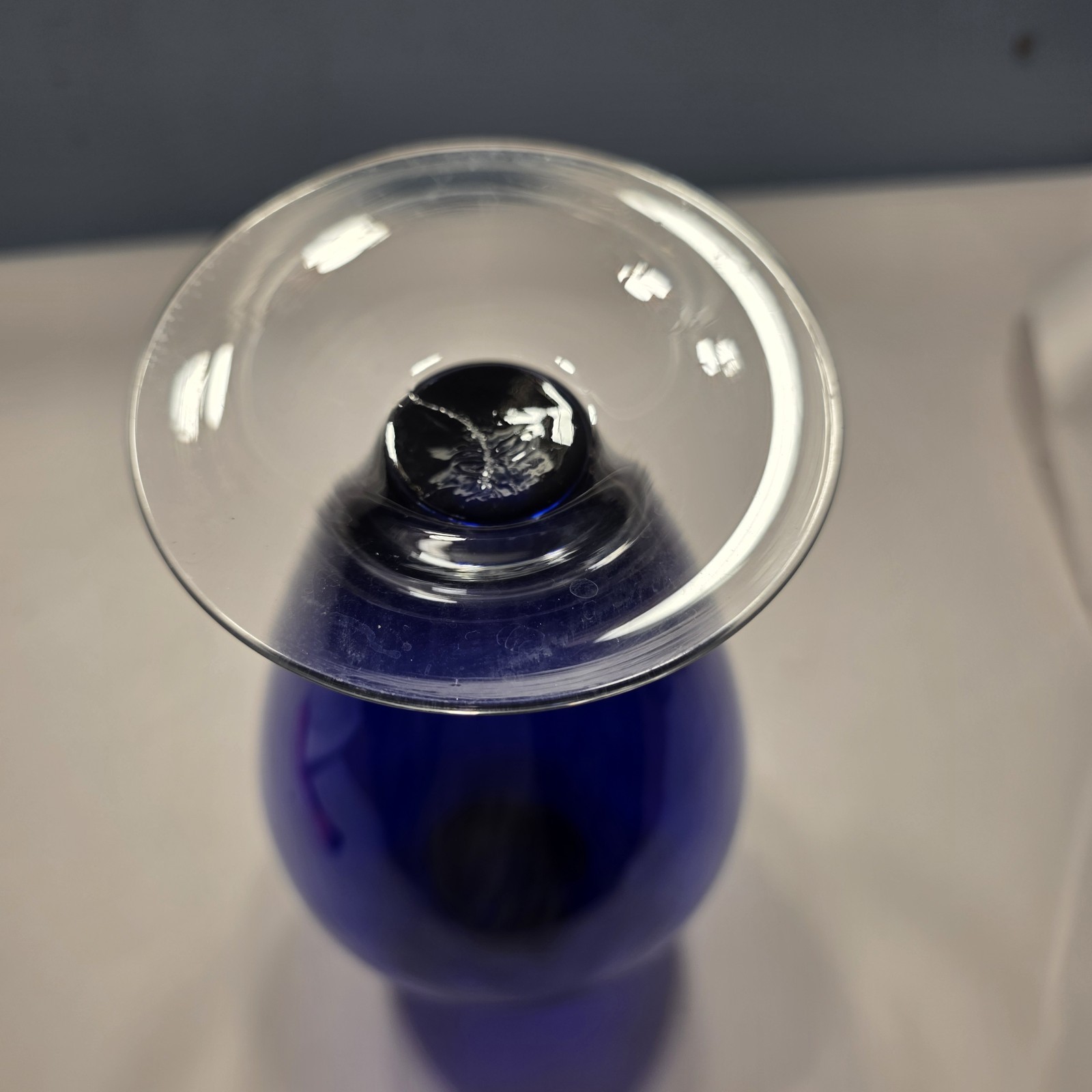 Vintage Large Cobalt Blue & Clear Glass VASE 9.5 Inches Tall