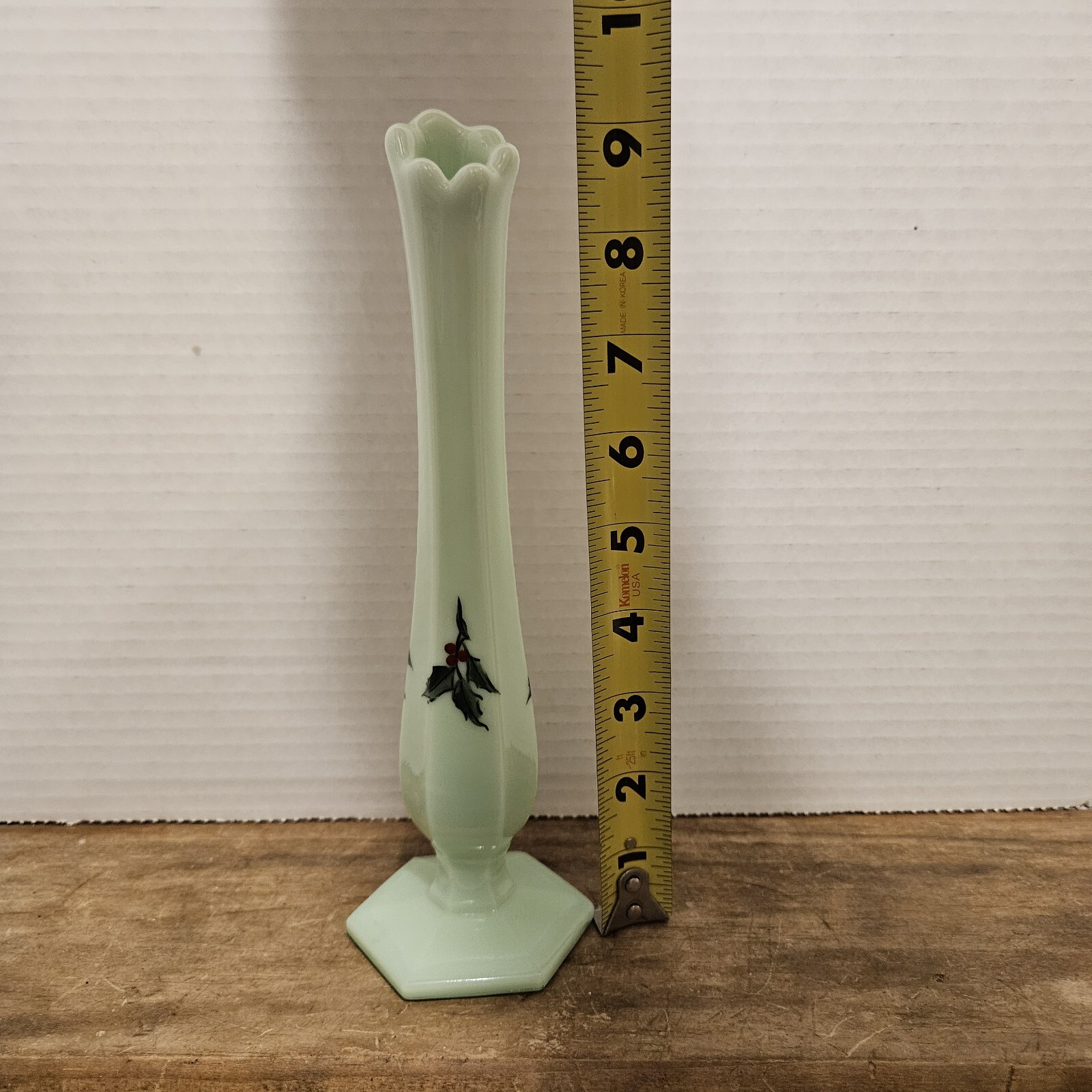 Westmoreland Jadeite Holly Bud Vase, Holiday, Christmas Vintage