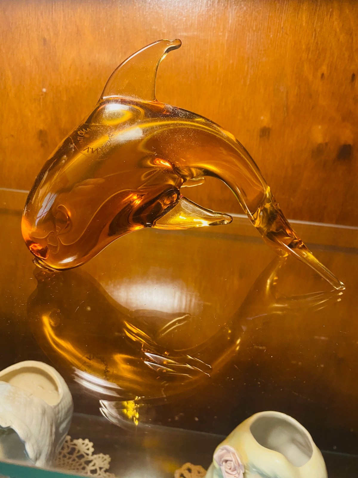 Art Glass V. Nason & C Murano Italy amber Dolphin, Gorgeous, 6-1/4″