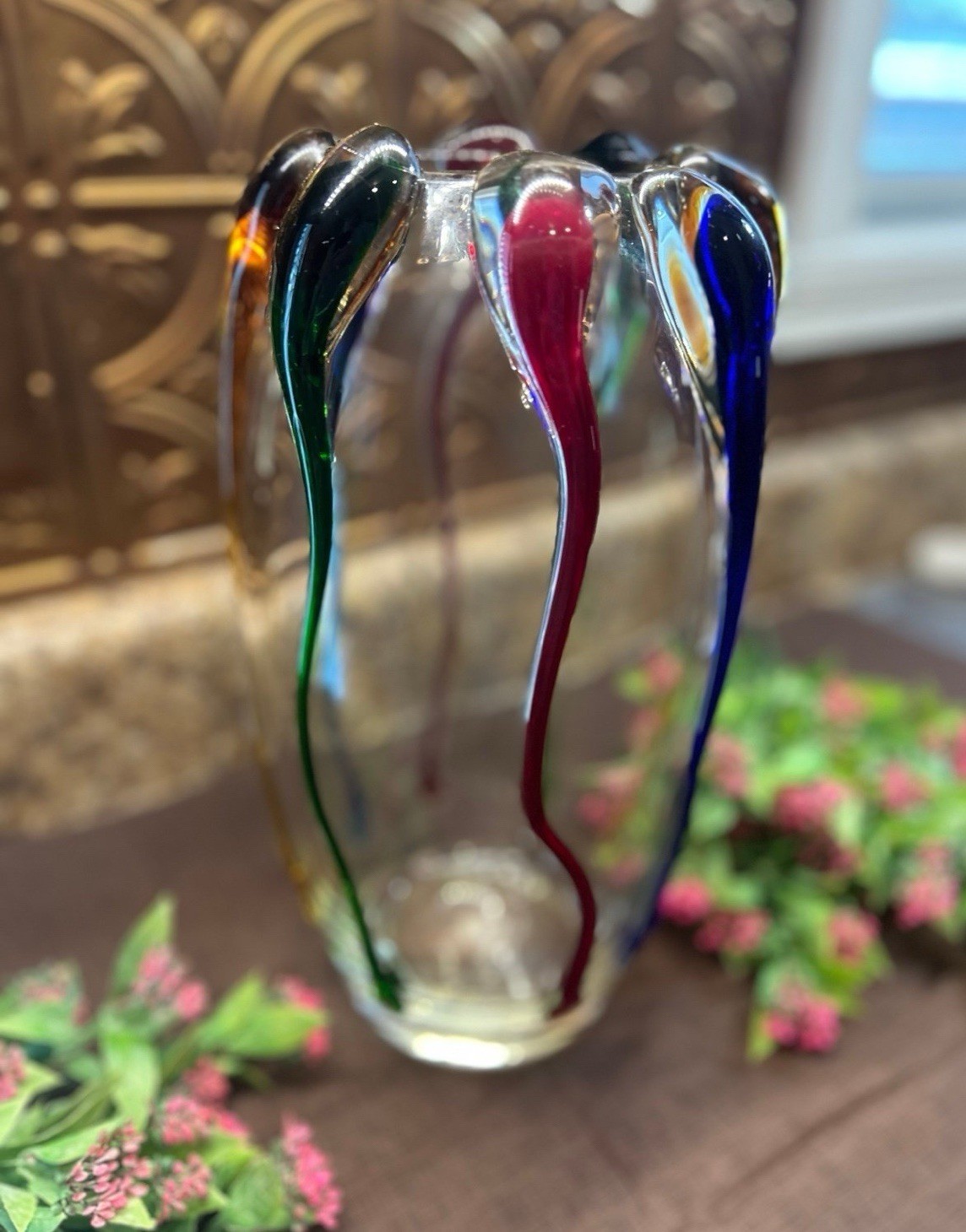 Design Guild Poland Turino Multicolor Hand Blown Heavy Art Glass Vase 11.5″