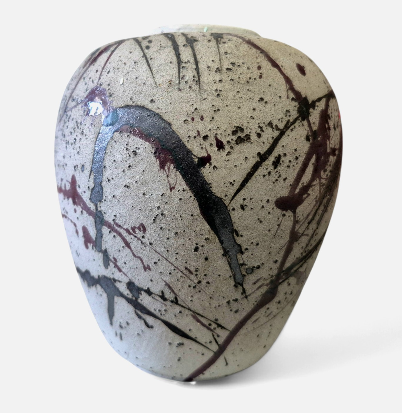 Vintage Studio Art Pottery Vase Abstract Drip Splatter Stoneware 1970s 5.5”