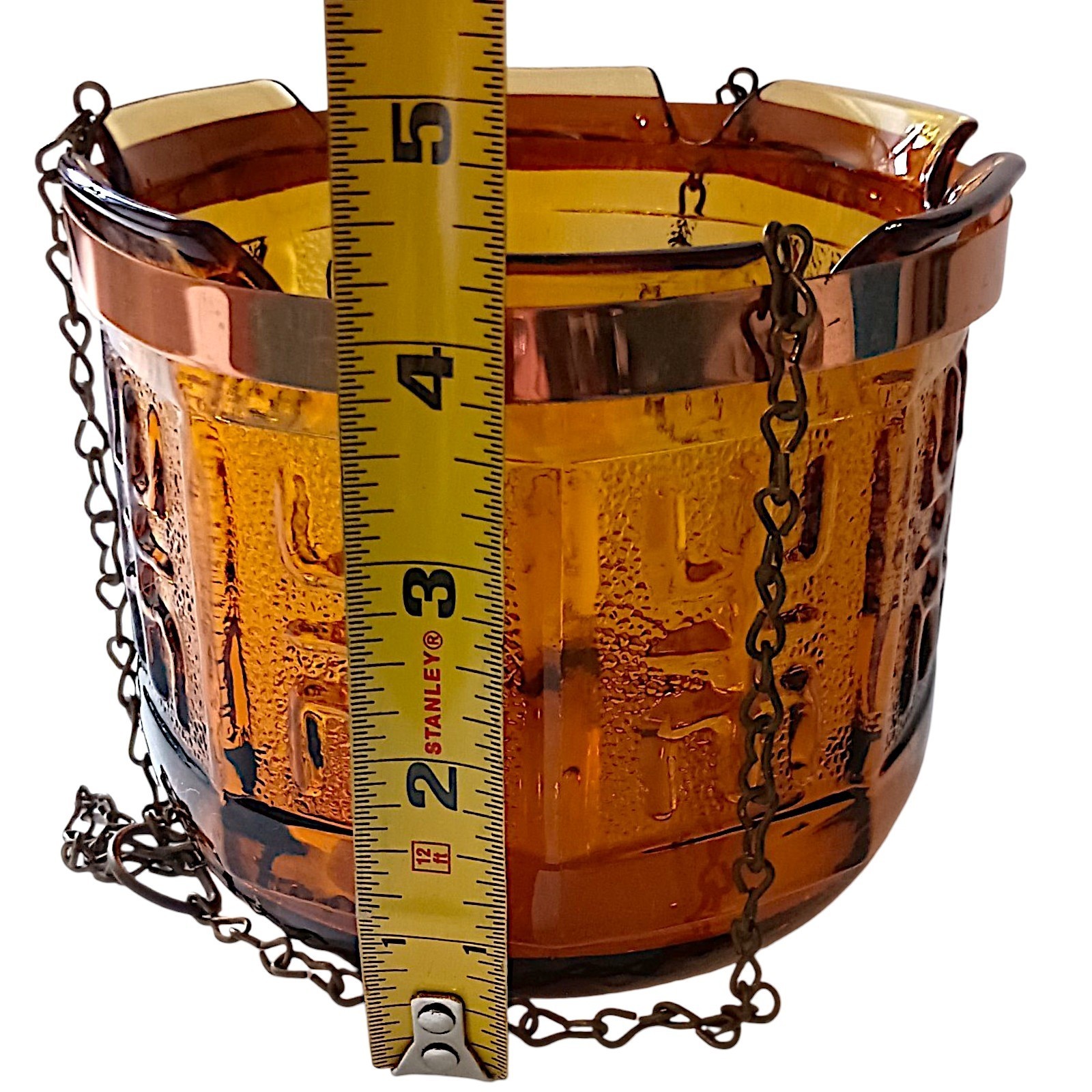 Vintage Amber Glass Hanging Planter Pot Chain Princess House MCM Candle Holder