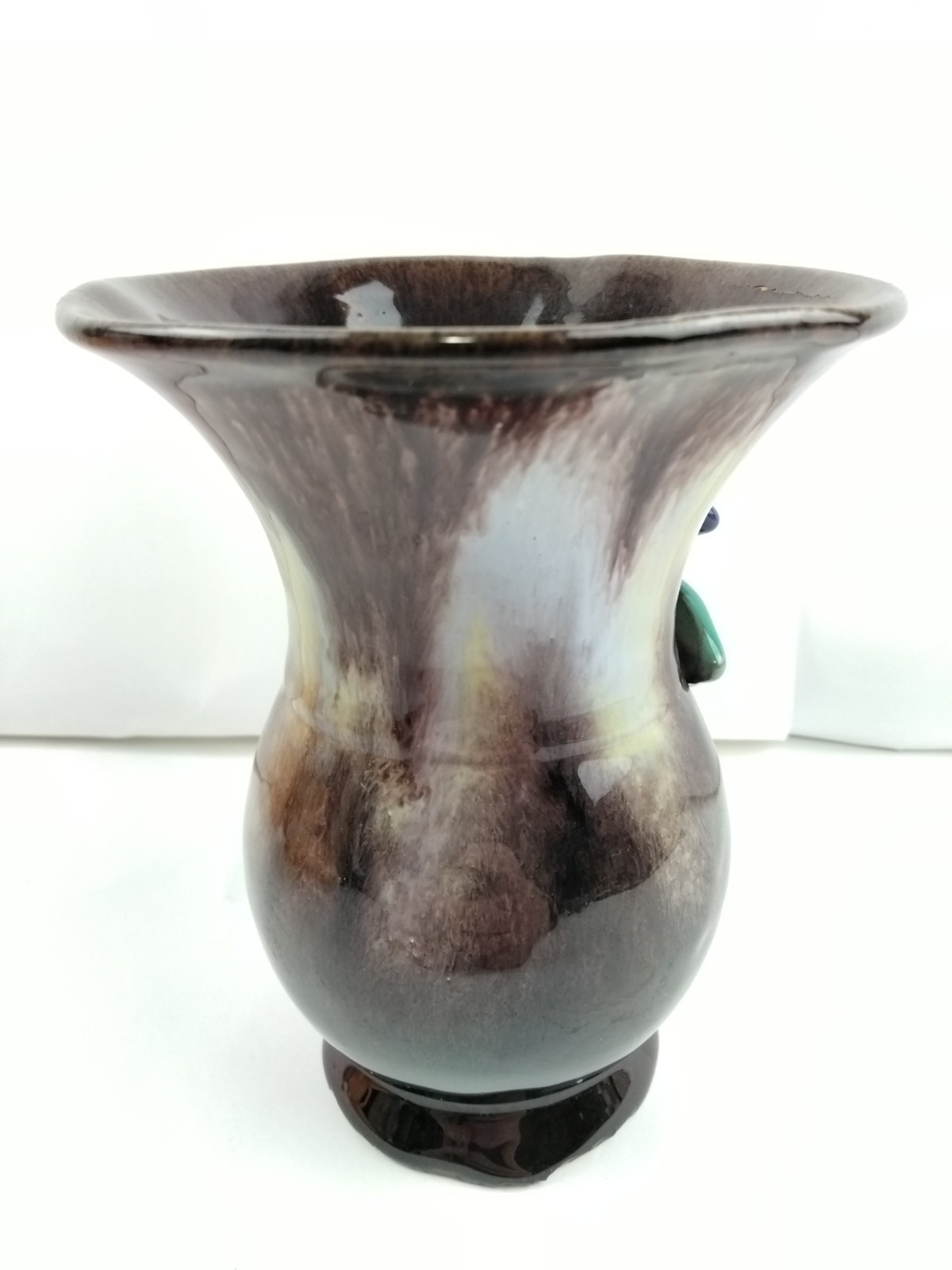 Vintage 3D Floral Glaze Multicolor Pottery Table Vase Decor Art Deco Drip Boho