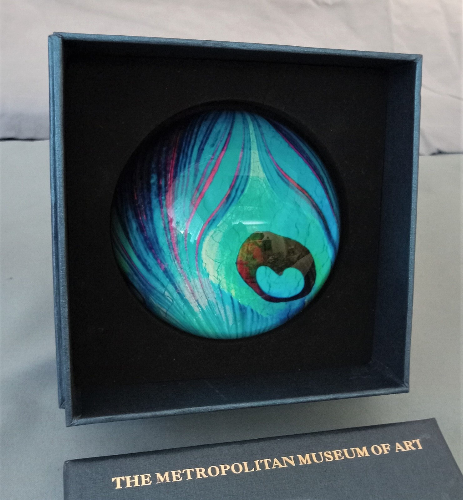 Metropolitan Museum of Art L.C. Tiffany Favrile Peacock Feather Paperweight-NEW