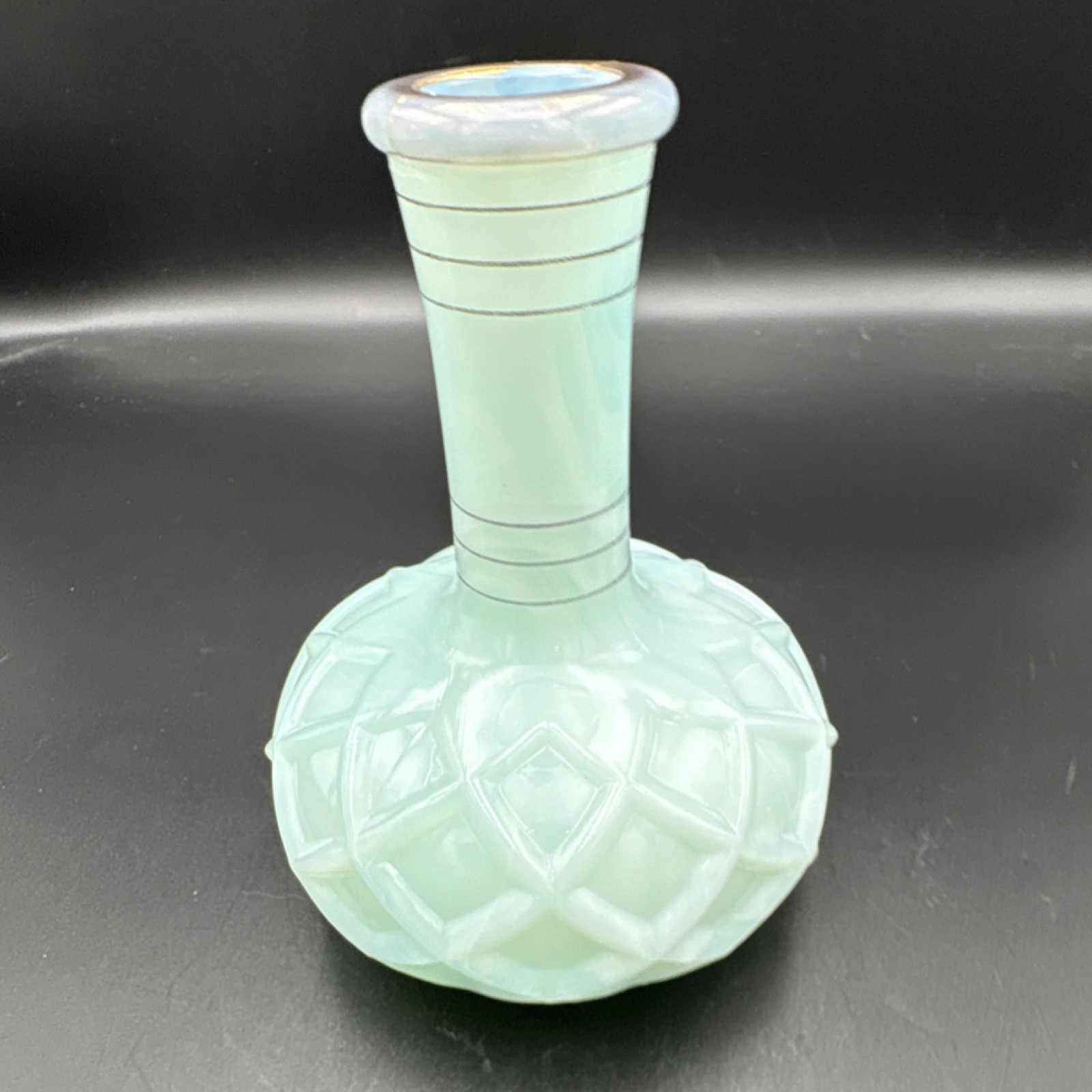 Vintage Anchor Hocking perfume bottle mint green opaline diamond pattern ￼