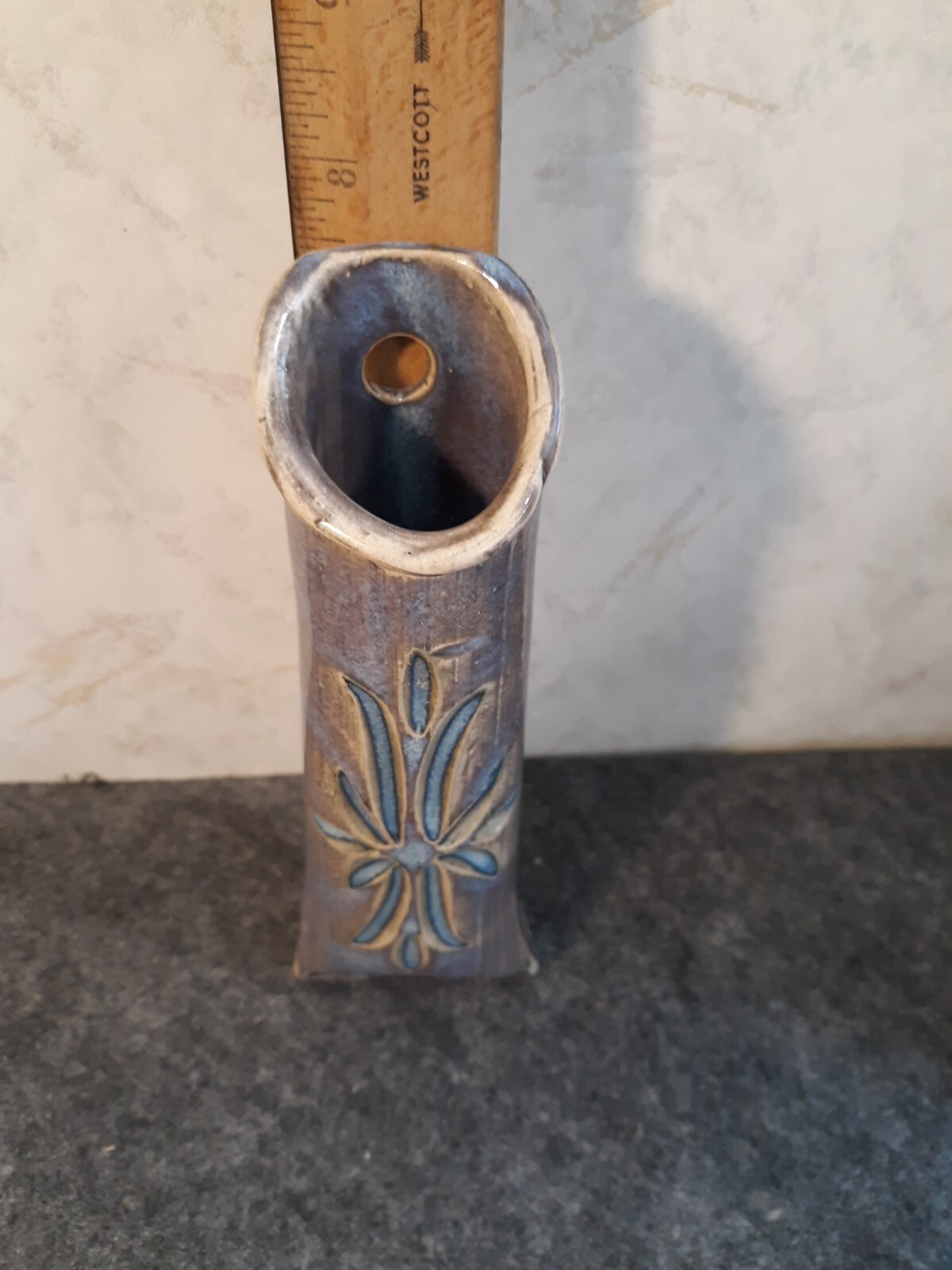 Purple Blue Unity Pond Pottery Wall Pocket Etched Design